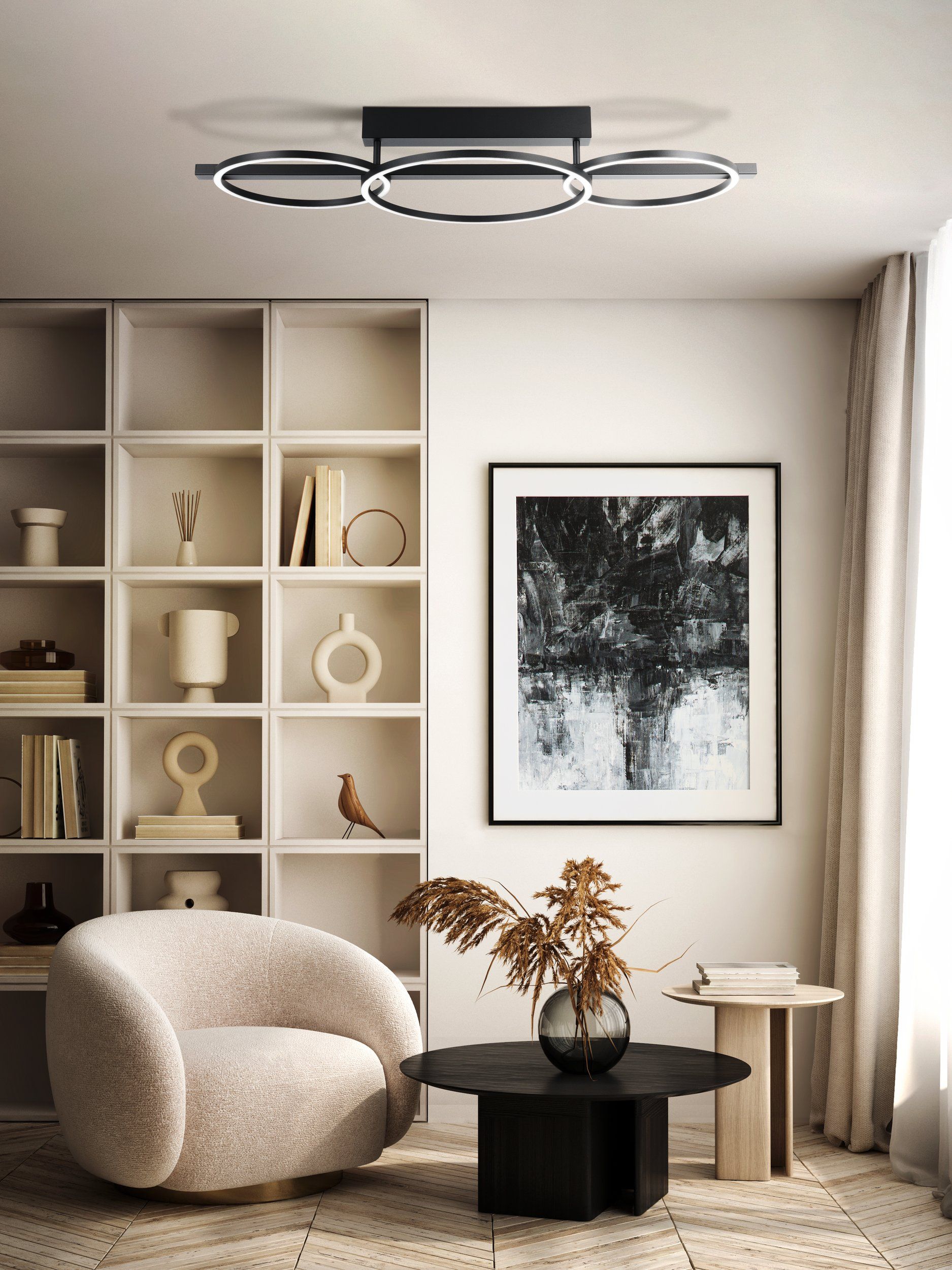 Lanacera Modern LED 3000k 3-Ring Black Close to Ceiling