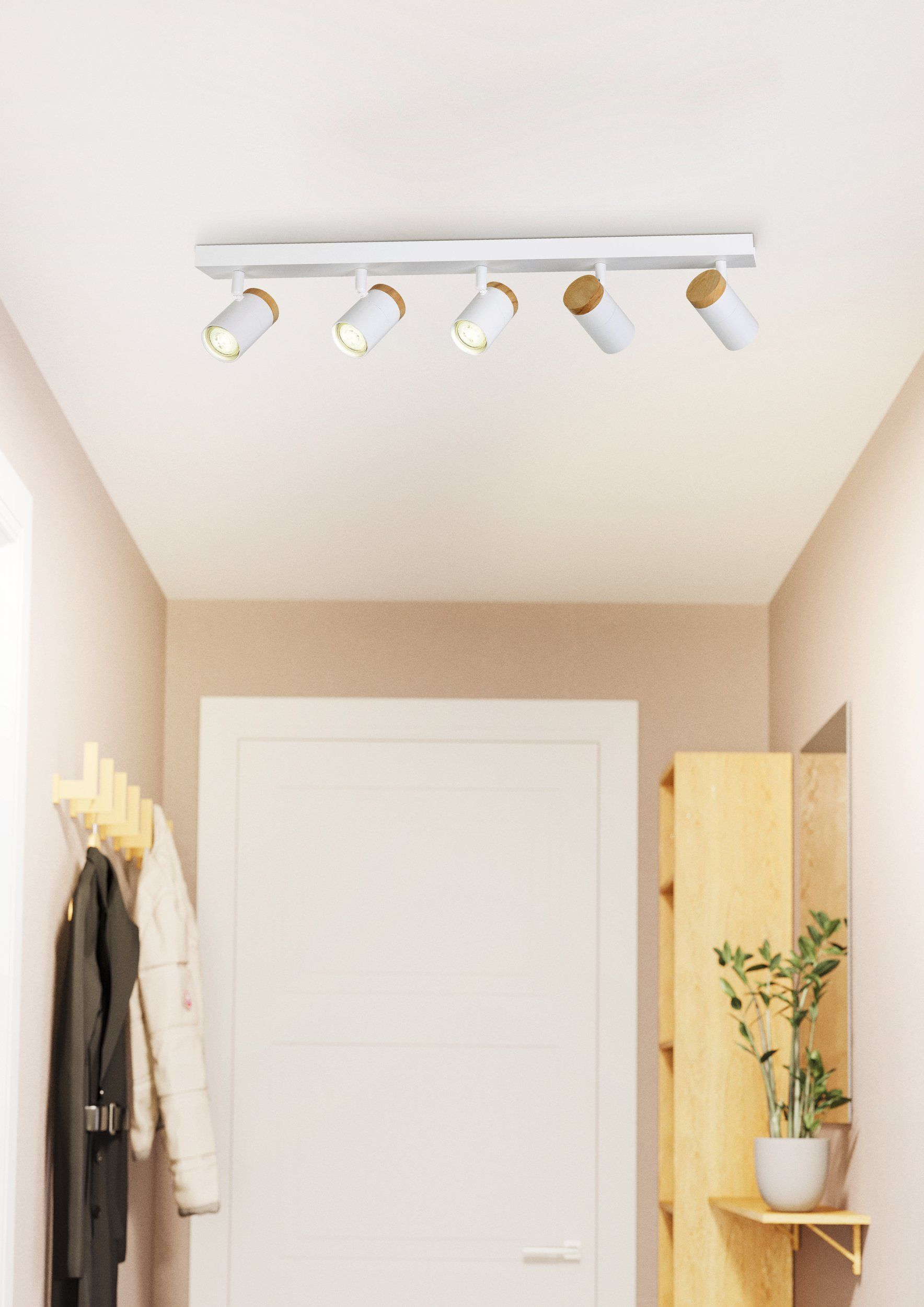 Cartagena 5 Light White and Timber GU10 Spotlight