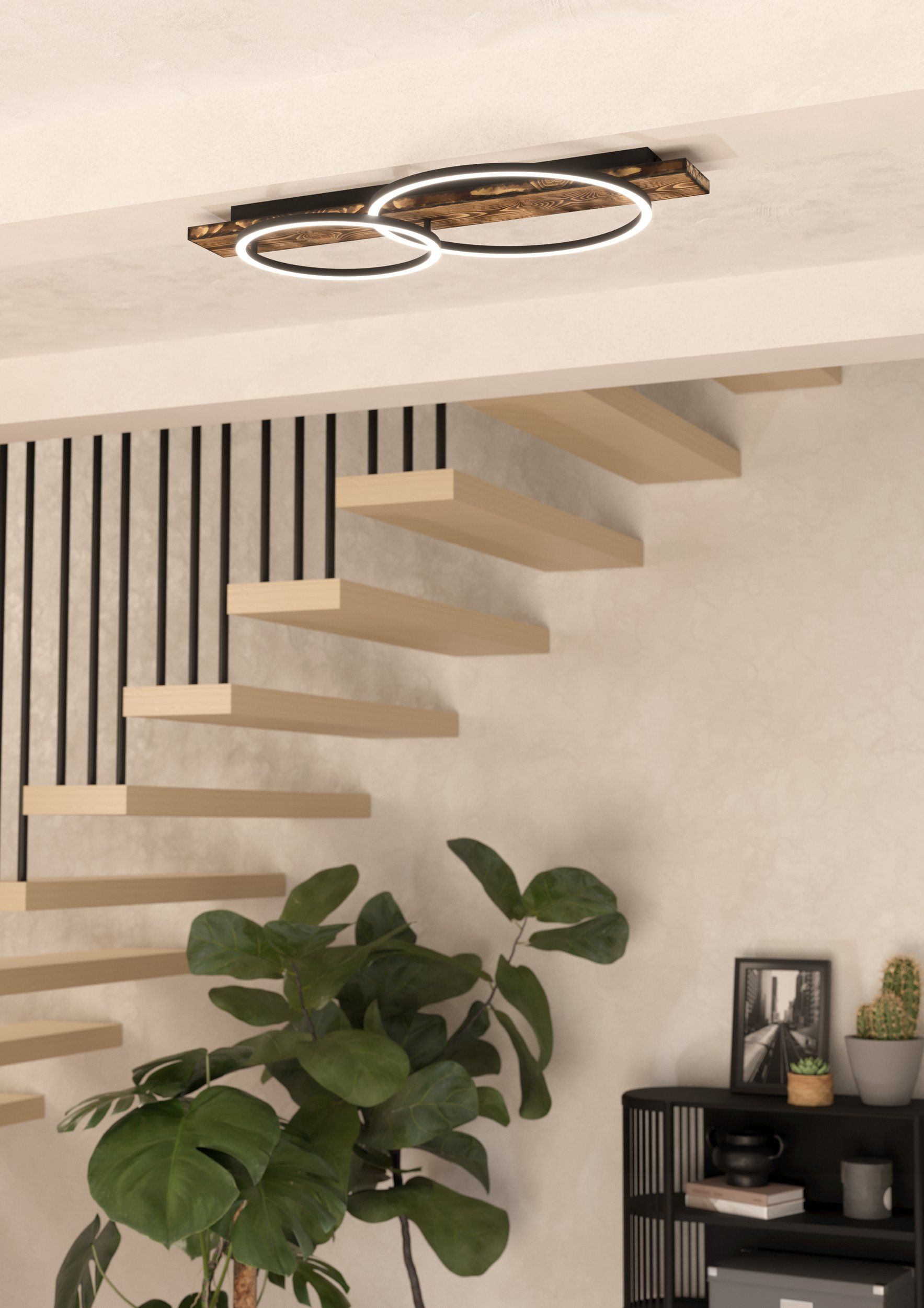 Boyal Brown Rustic Timber with Black 2 Ring LED Contemporary Close to Ceiling