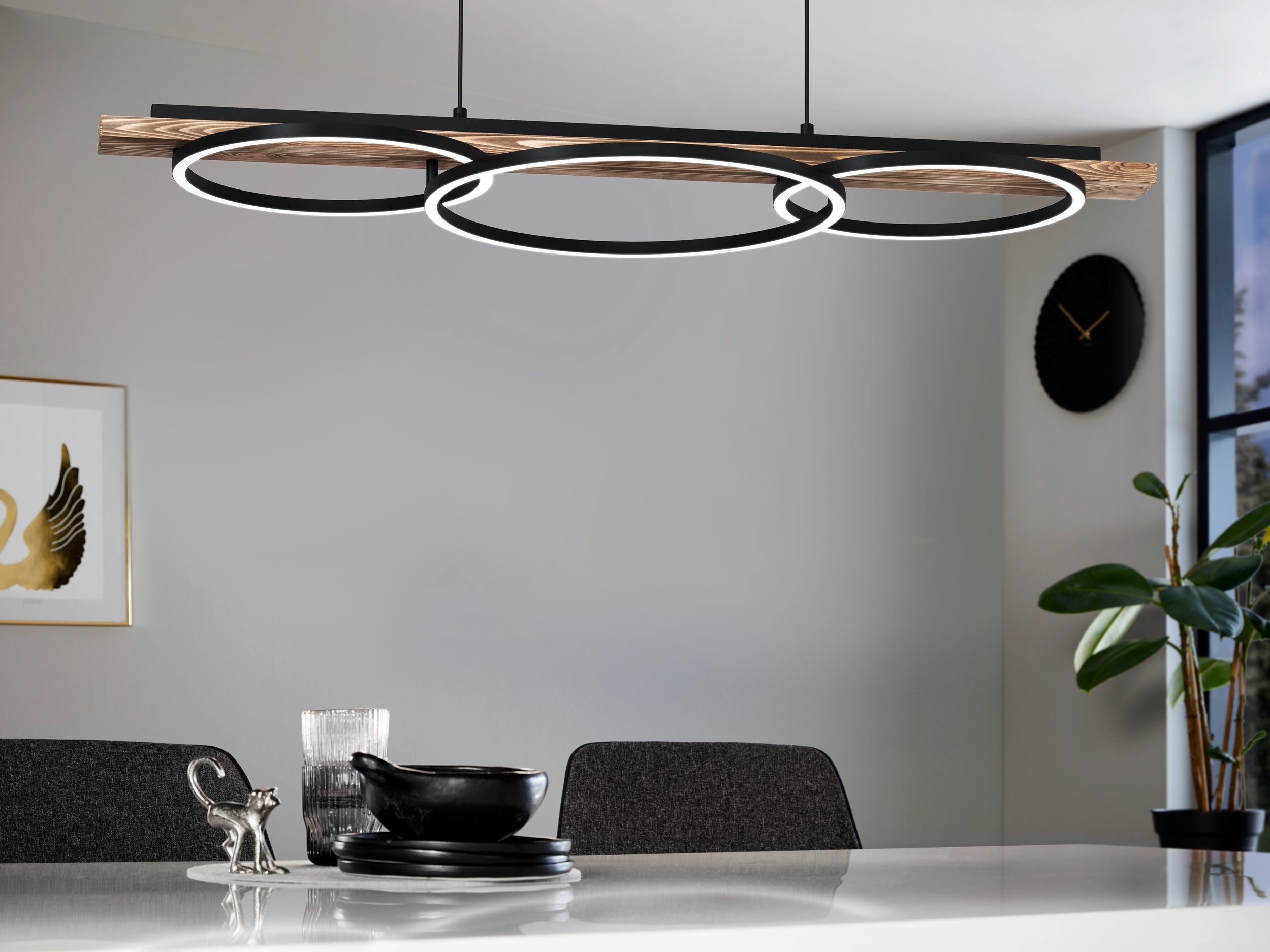 Boyal Brown Rustic Timber with Black LED Contemporary Pendant