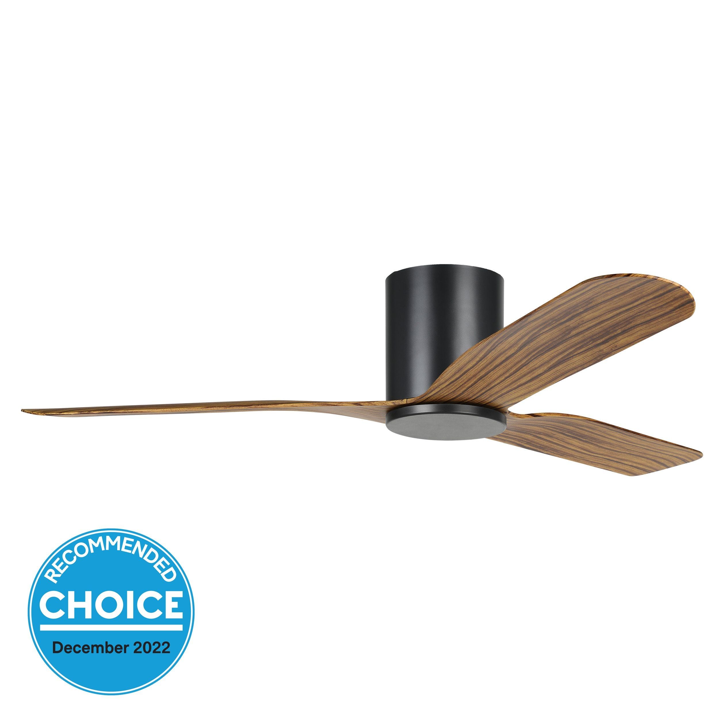 Iluka 52"/1320mm Black and Rustic Timber DC Low Profile Flush Ceiling Fan