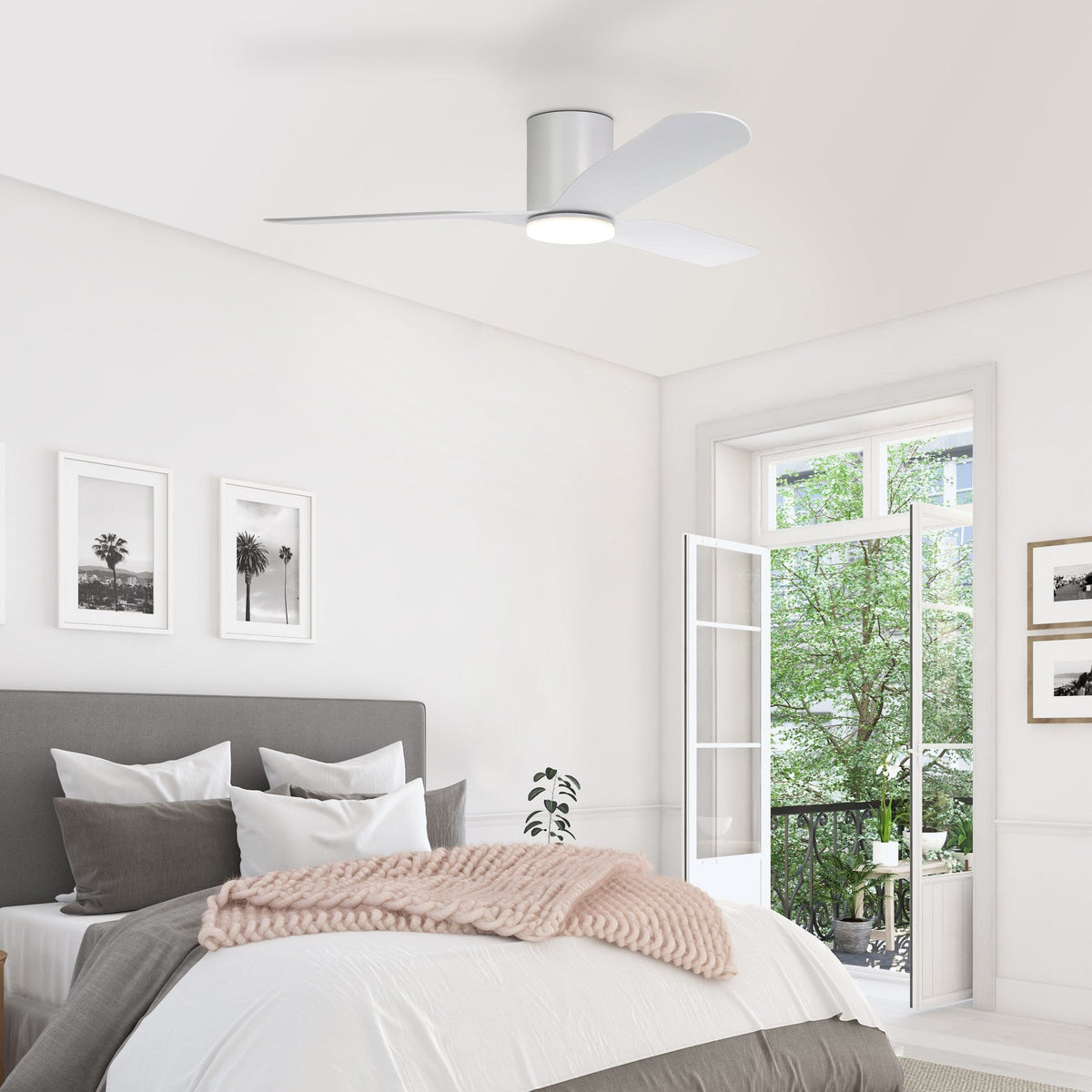 Iluka 52"/1320mm White with LED Light DC Low Profile Flush Ceiling Fan
