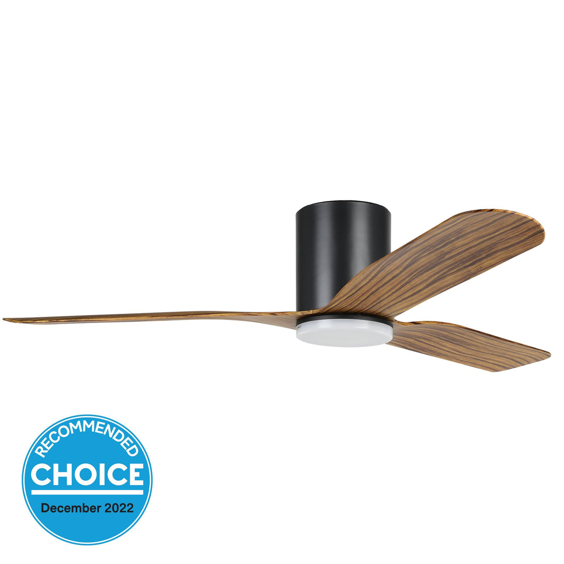 Iluka 52&quot;/1320mm Black and Rustic Timber with LED Light DC Low Profile Flush Ceiling Fan