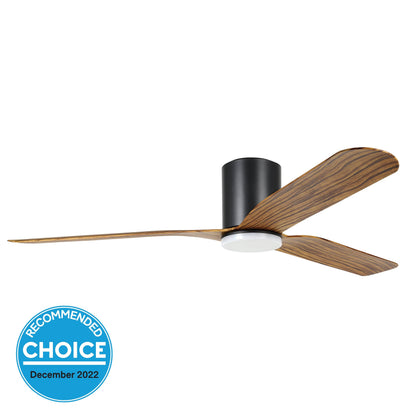 Iluka 60&quot;/1520mm Black and Rustic Timber with LED Light DC Low Profile Flush Ceiling Fan