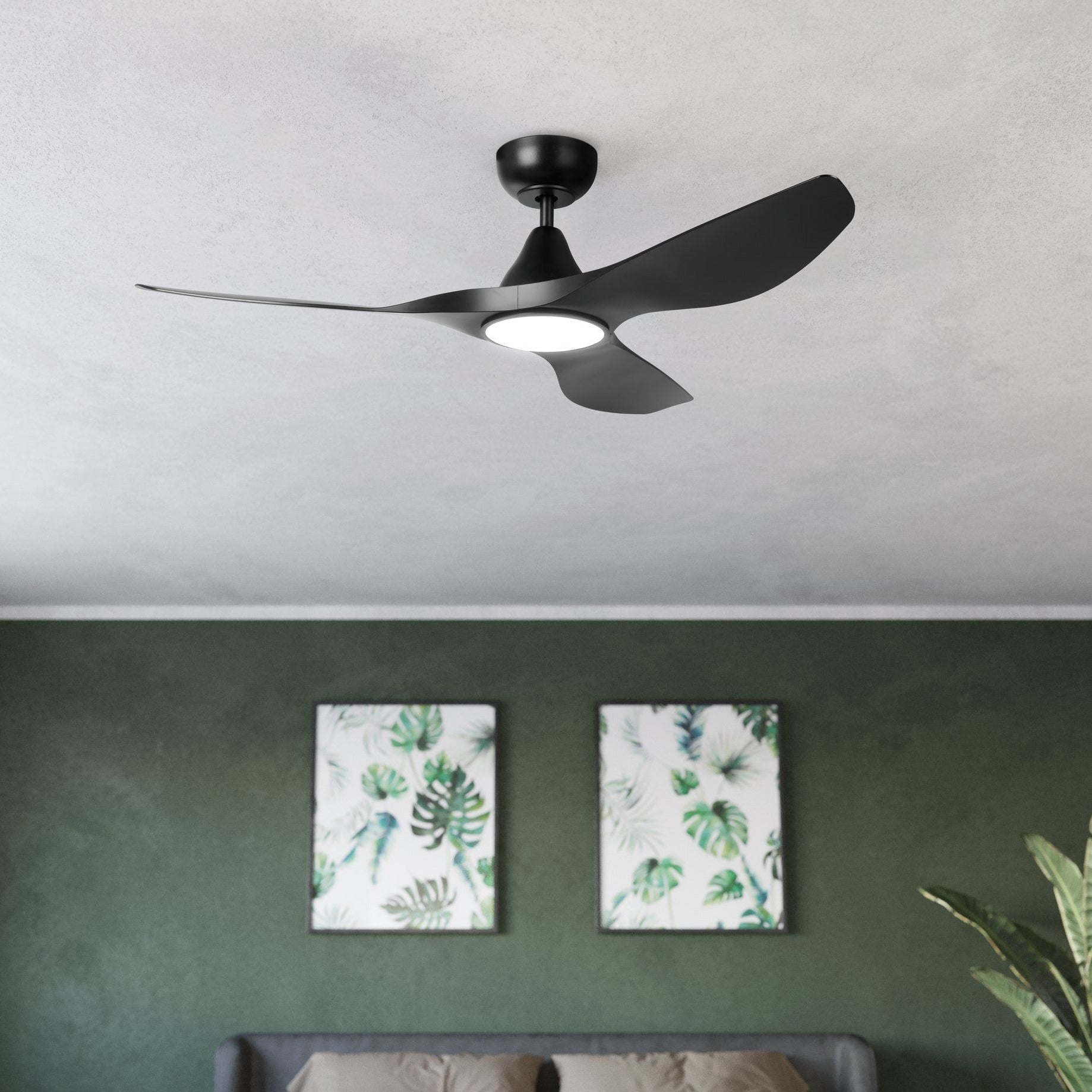 Surf 48"/1220mm 3 Blade Black with LED Light DC Motor ABS Ceiling Fan