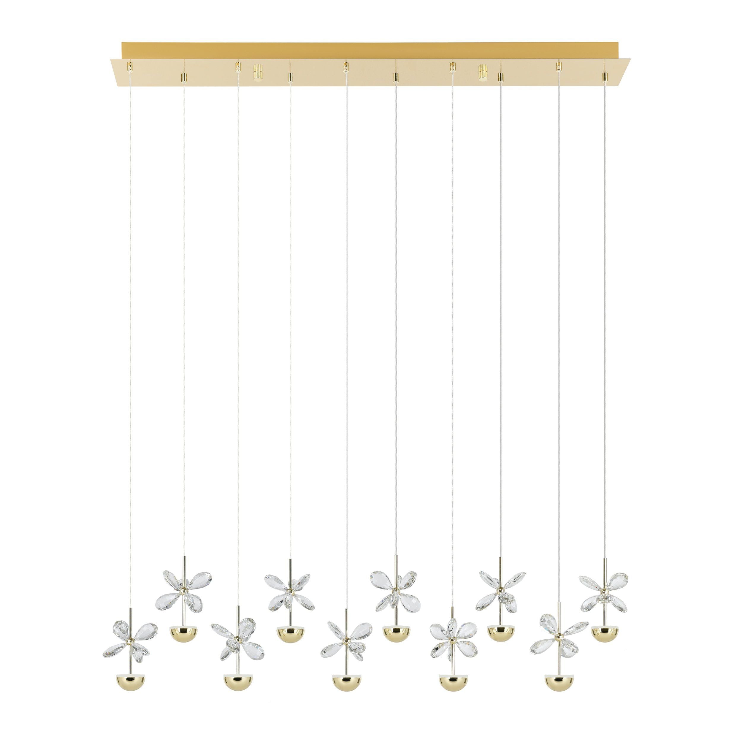 Pianopoli 10 Light Bar Brass Crystal Butterfly Pendant