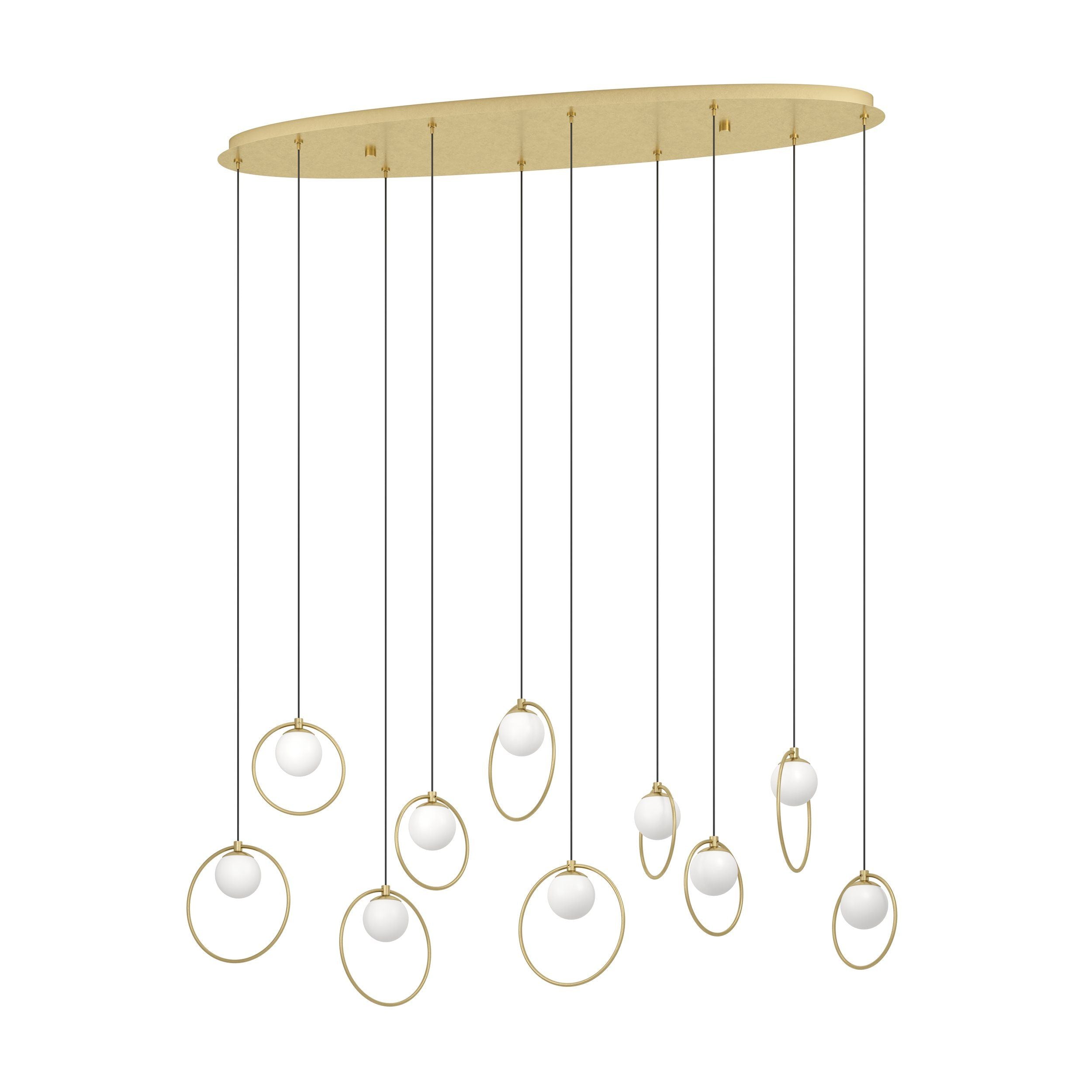 Portocolom 10 Light Oblong Brass and Opal Glass Contemporary Feature Pendant
