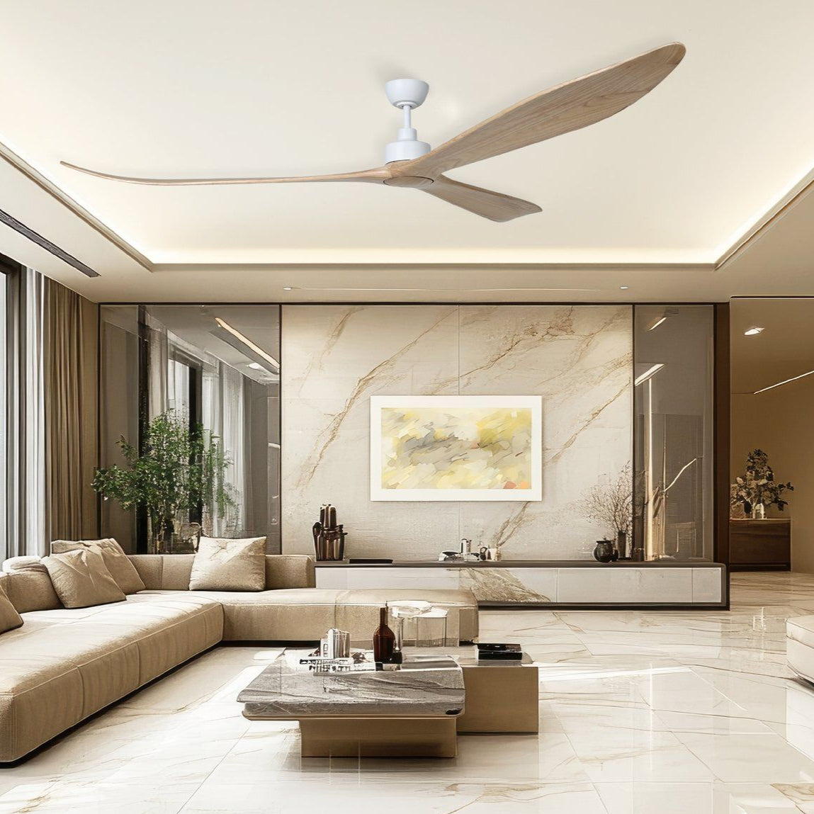 Currumbin White with Natural Timber 100"/254cm DC Motor Ceiling Fan