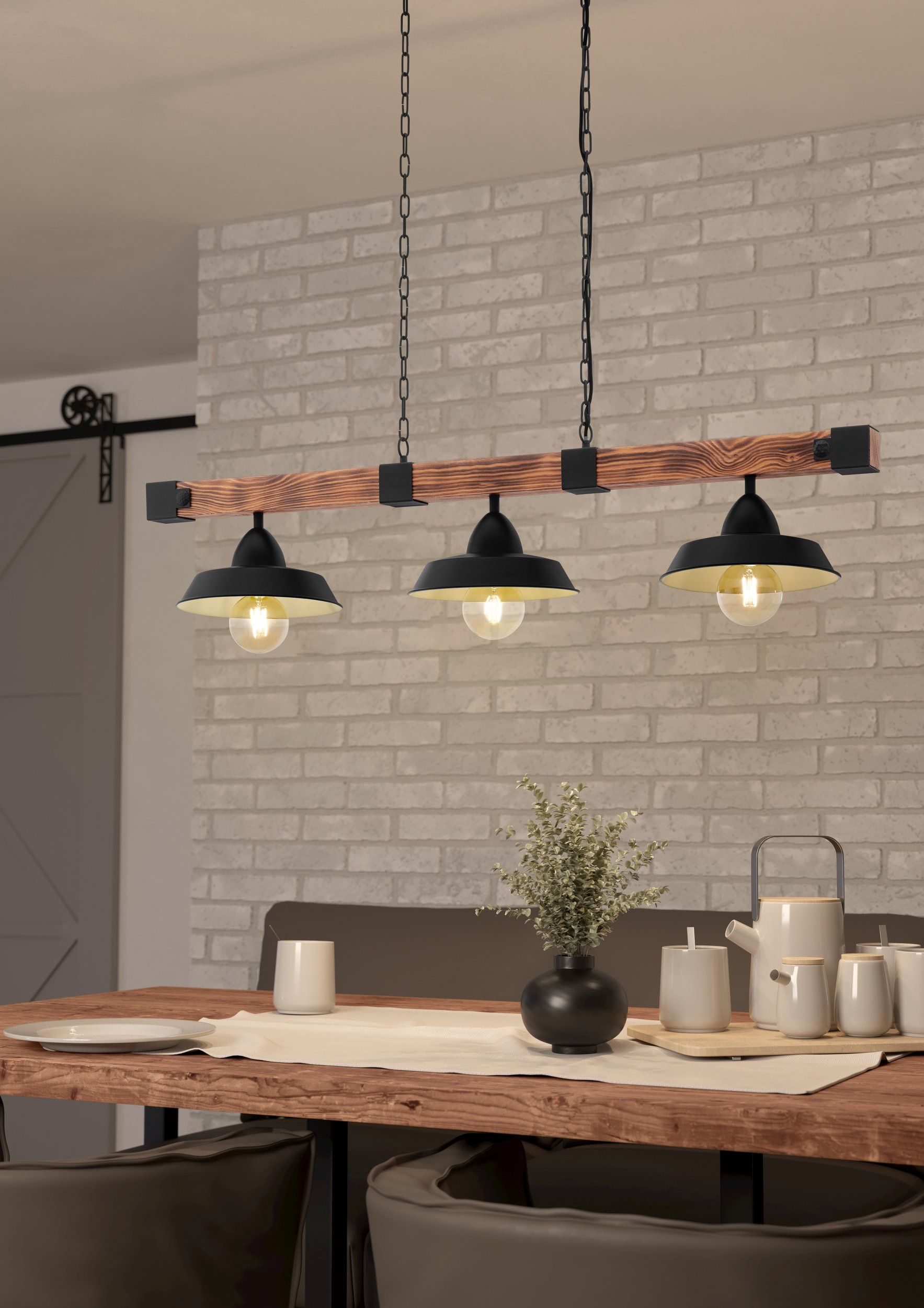 Oldbury Vintage Black and Rustic FSC Timber 3 Light Pendant