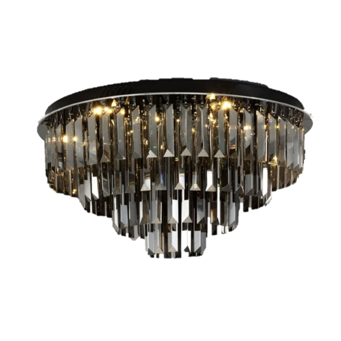 QL9020 400mm Black and Smoke 7-Light Round Crystal Traditional Close to Ceiling Fixture