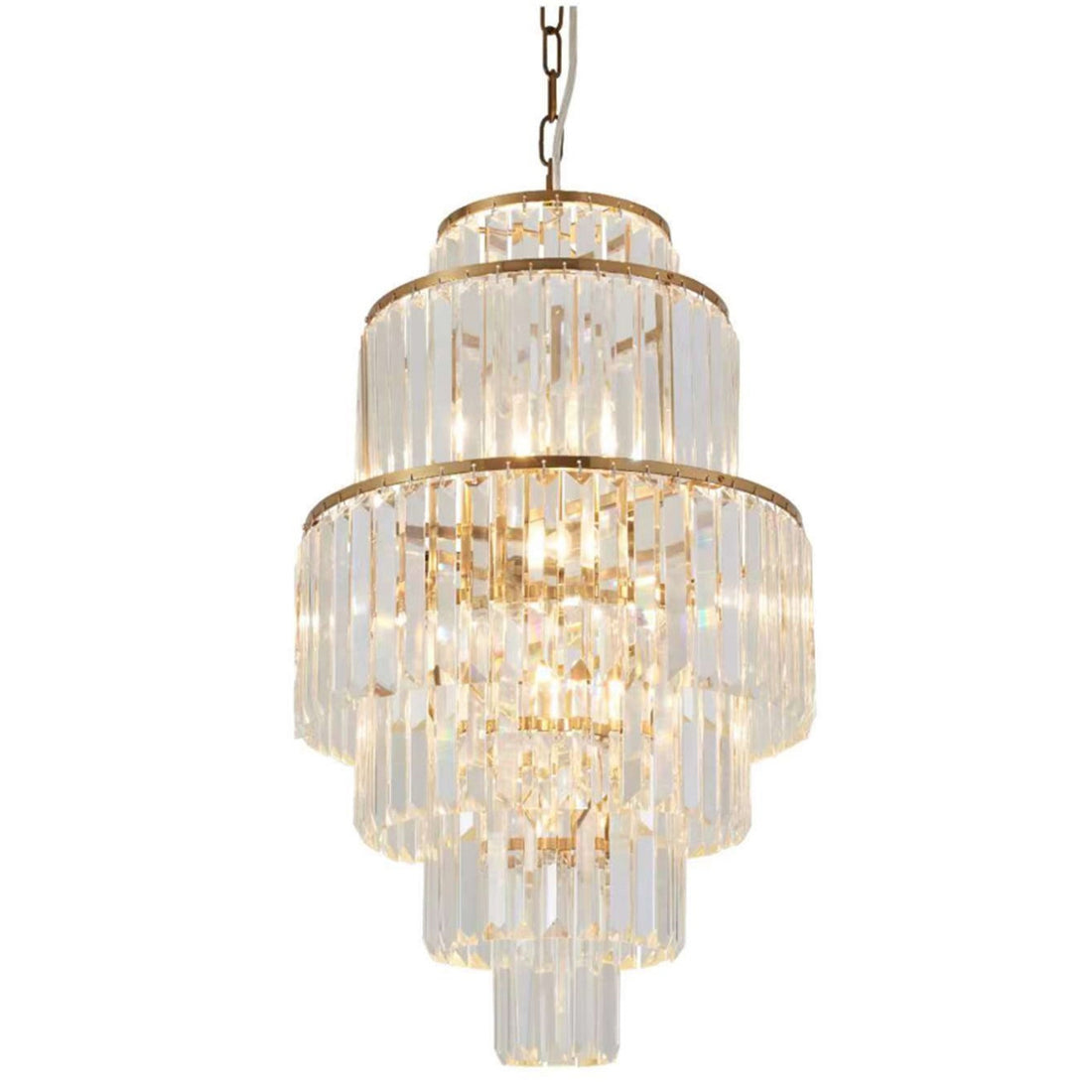 QL9035 8-Light Gold with Tiered Crystal Layers Pendant Fixture