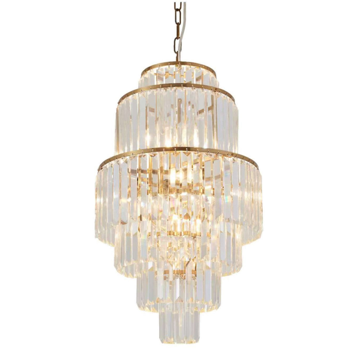 QL9035 8-Light Gold with Tiered Crystal Layers Pendant Fixture