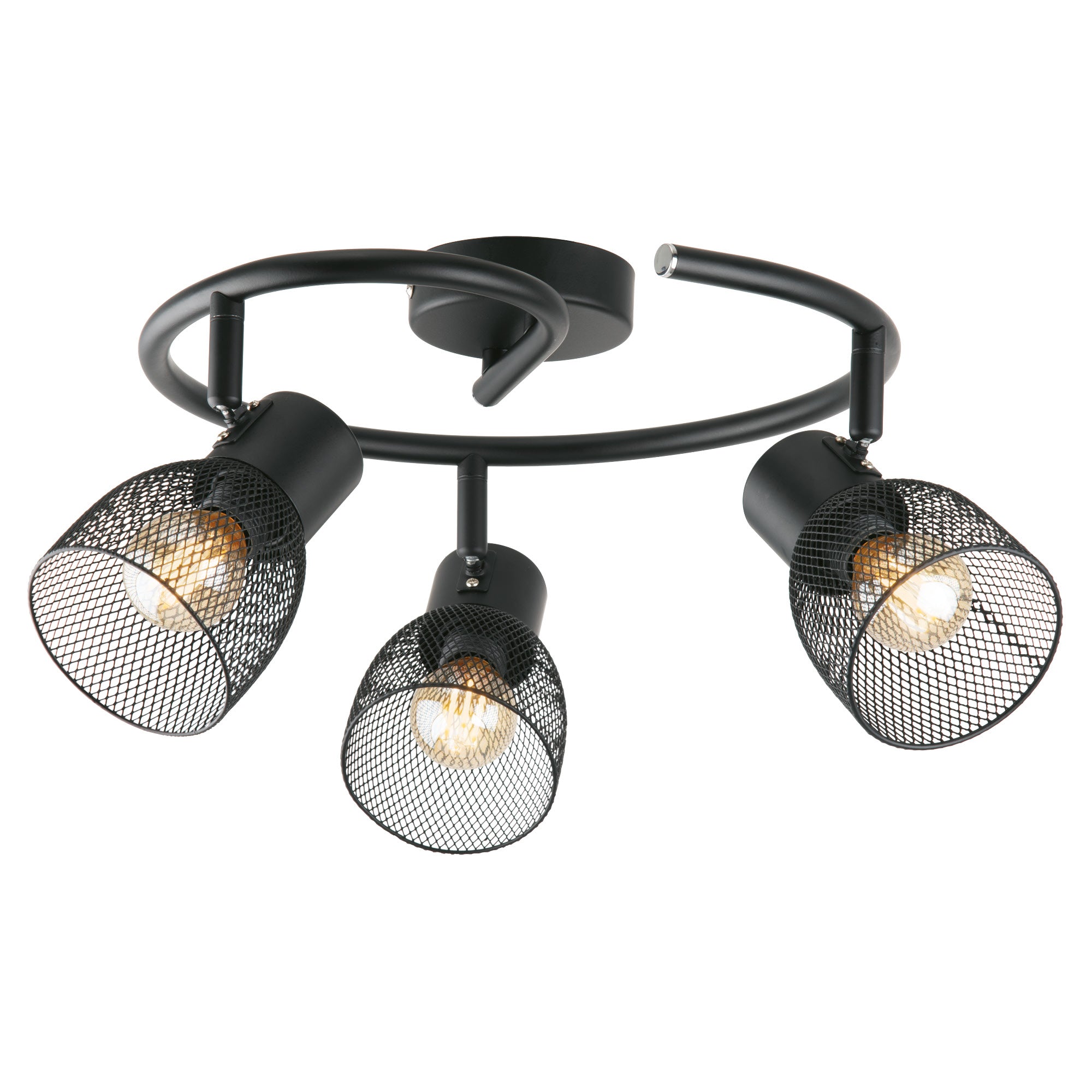 Emily Black Mesh 3 Light Round Plate Modern Spotlight