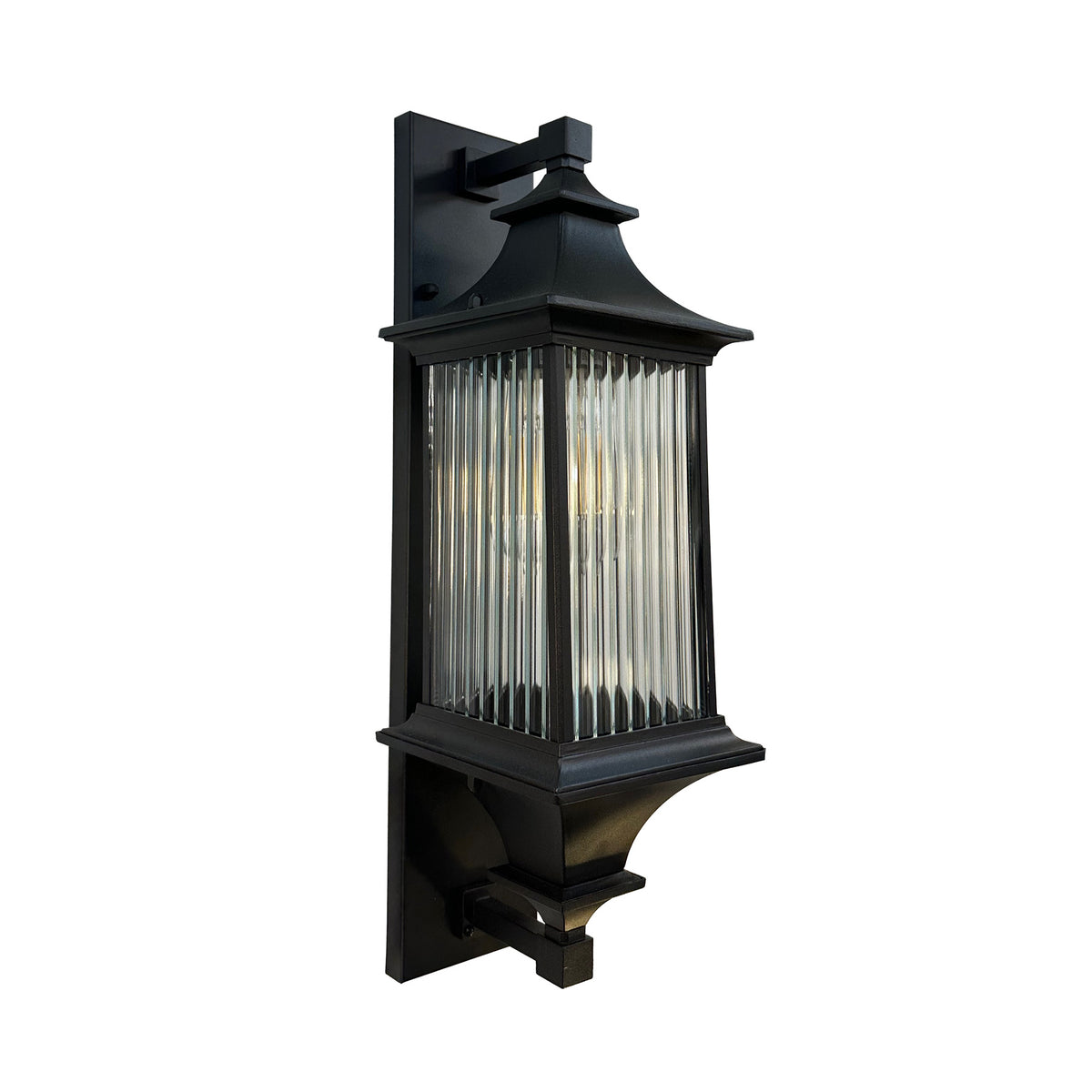 Ashford Small Black with Textured Glass Traditional Outdoor Coach Light
