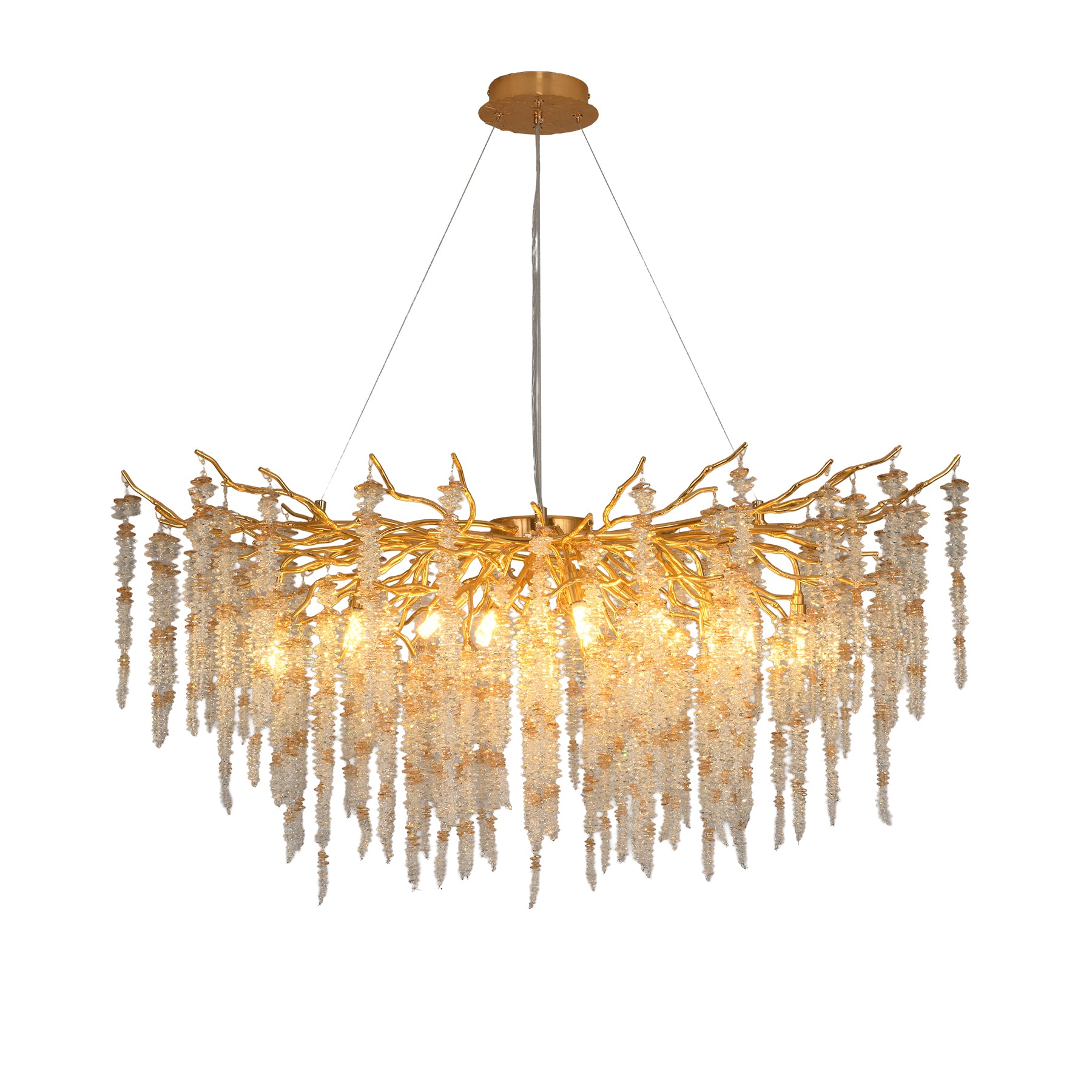 Coral 1200mm Gold Organic Linear Classic Clear and Amber Crystal Chandelier