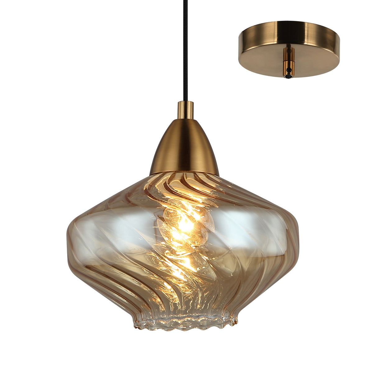 Mintana Bronze and Amber Modern Textured Glass Pendant