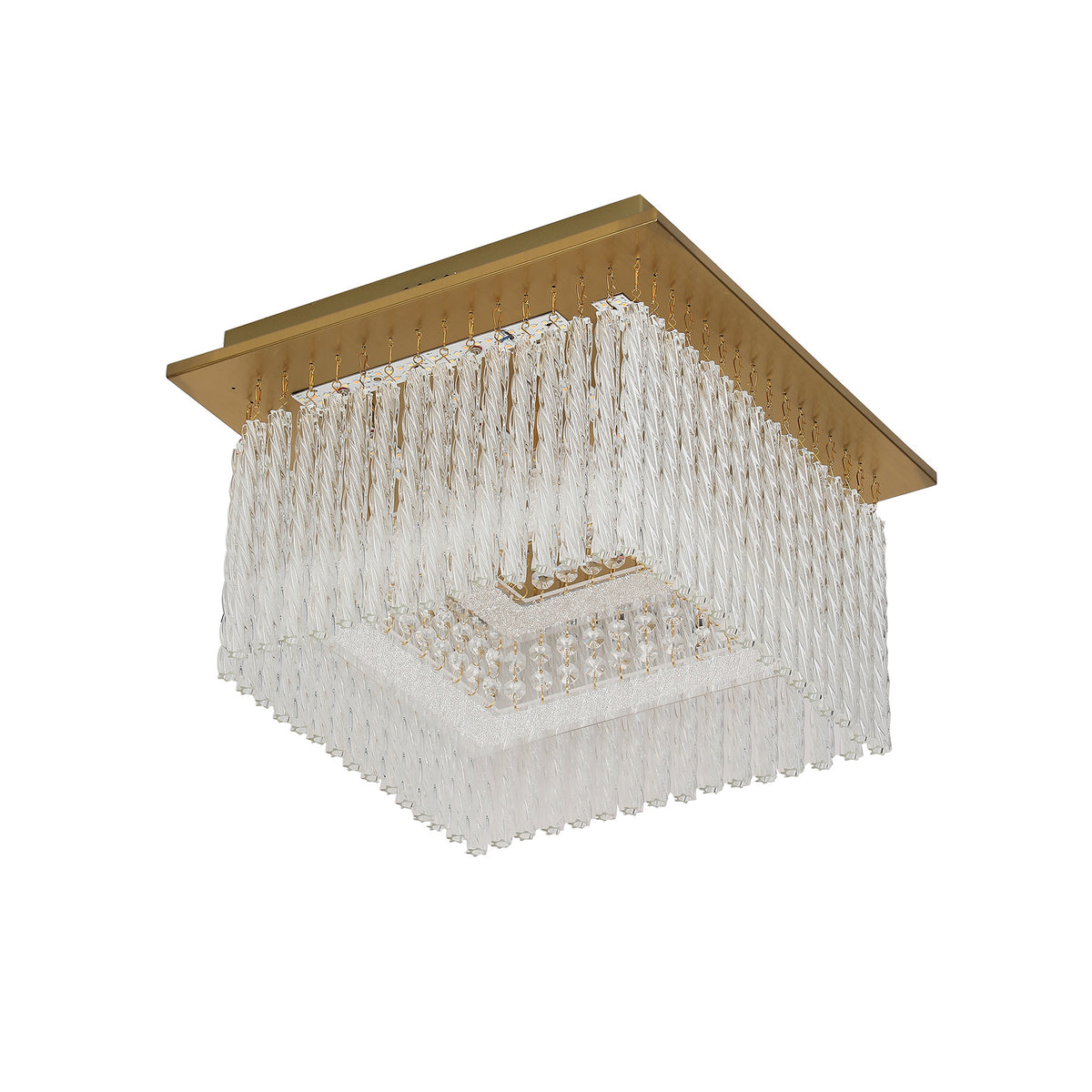 Naples Antique Brass Small Square LED Modern Crystal Close to Ceiling