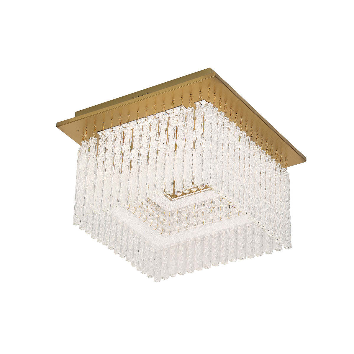 Naples Antique Brass Small Square LED Modern Crystal Close to Ceiling