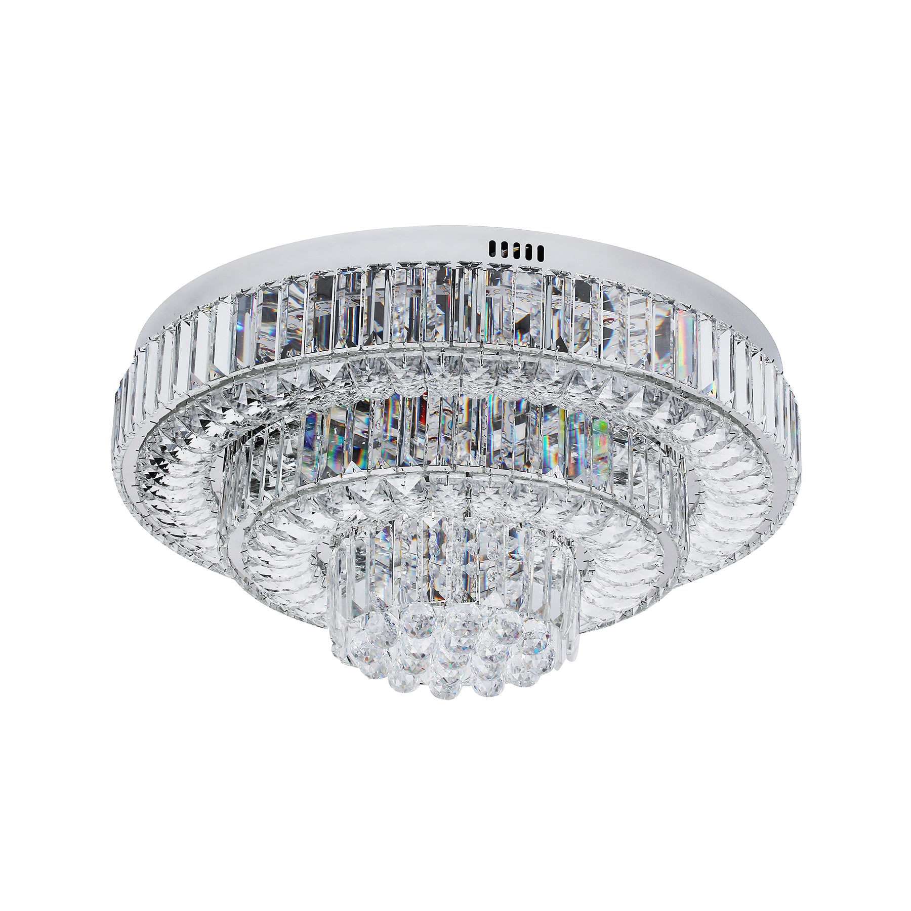 Navia 400 Chrome with Crystal Remote Controlled Tri-Colour LED Close to Ceiling