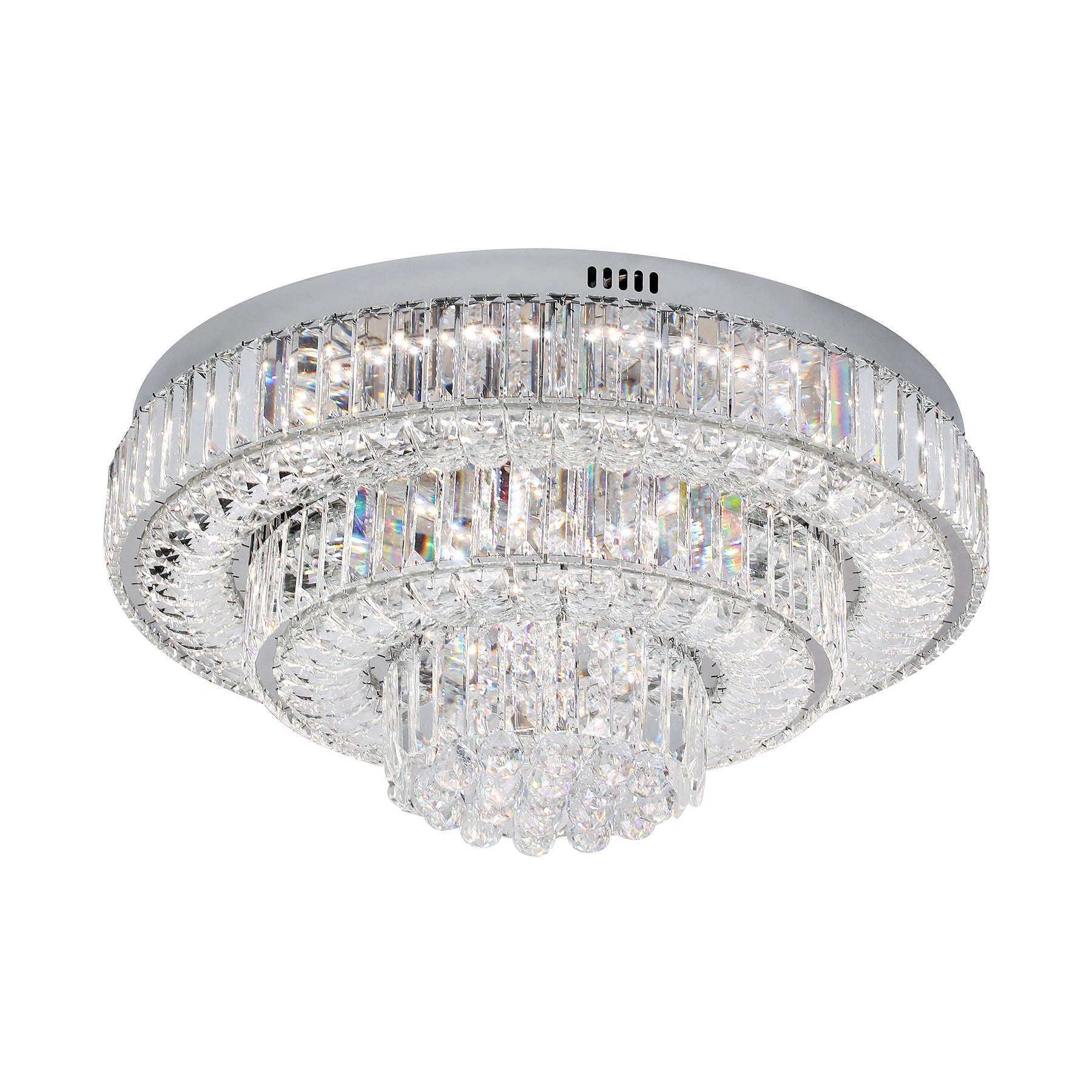 Navia 400 Chrome with Crystal Remote Controlled Tri-Colour LED Close to Ceiling
