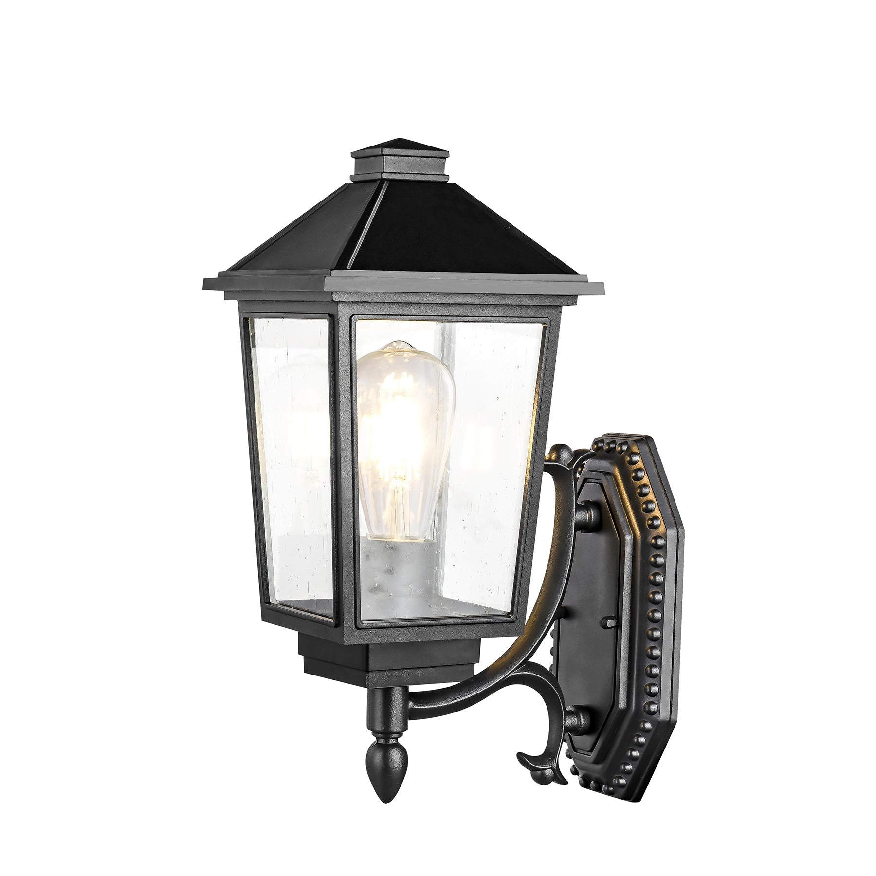 Newlyn Medium Black with Seeded Glass Traditional Outdoor Coach Light