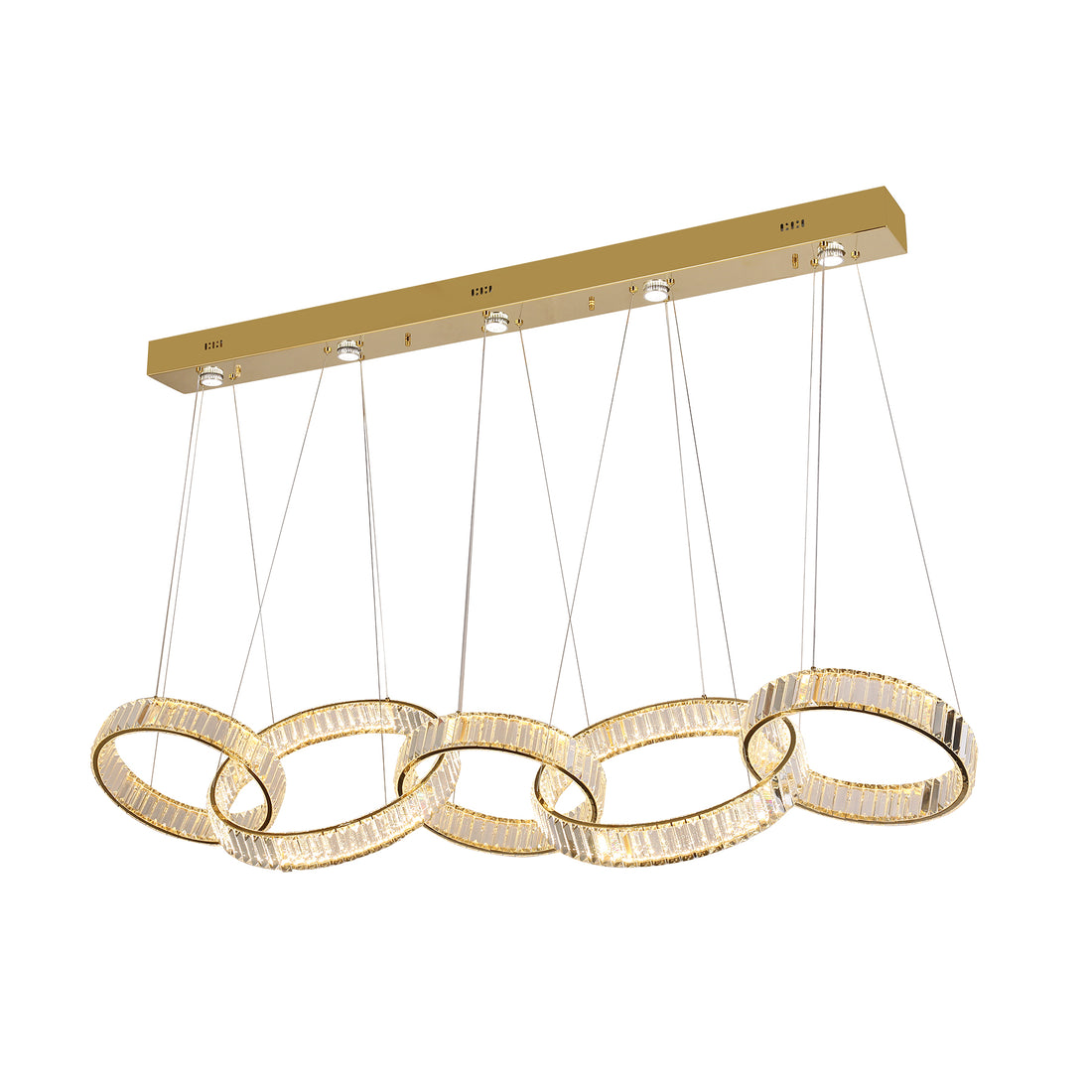 Parrini 5 Bar Gold with Crystal Remote Controlled Tri-Colour LED Pendant