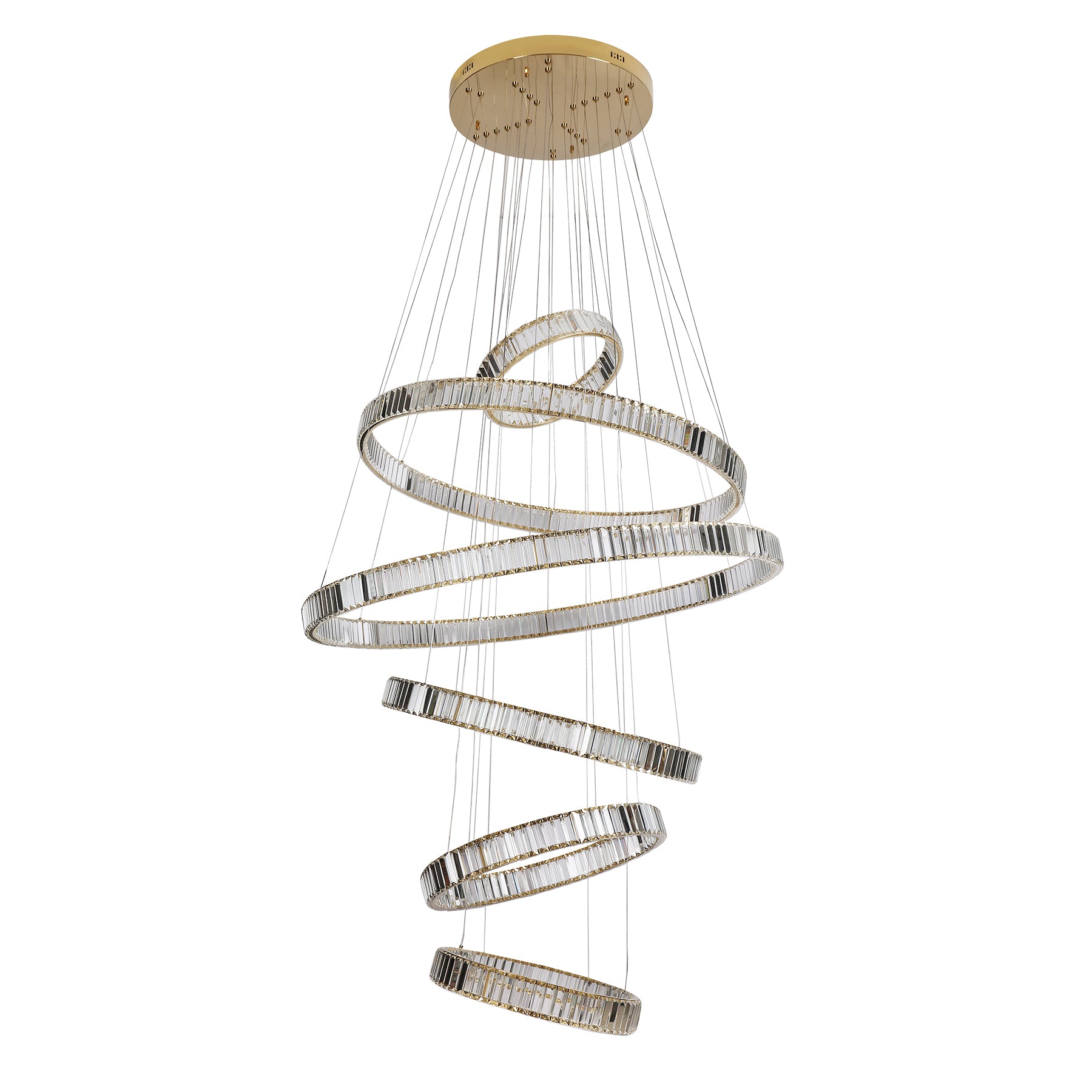 Parrini 6 Ring Gold and Crystal Tri-Colour Remote Controlled Chandelier