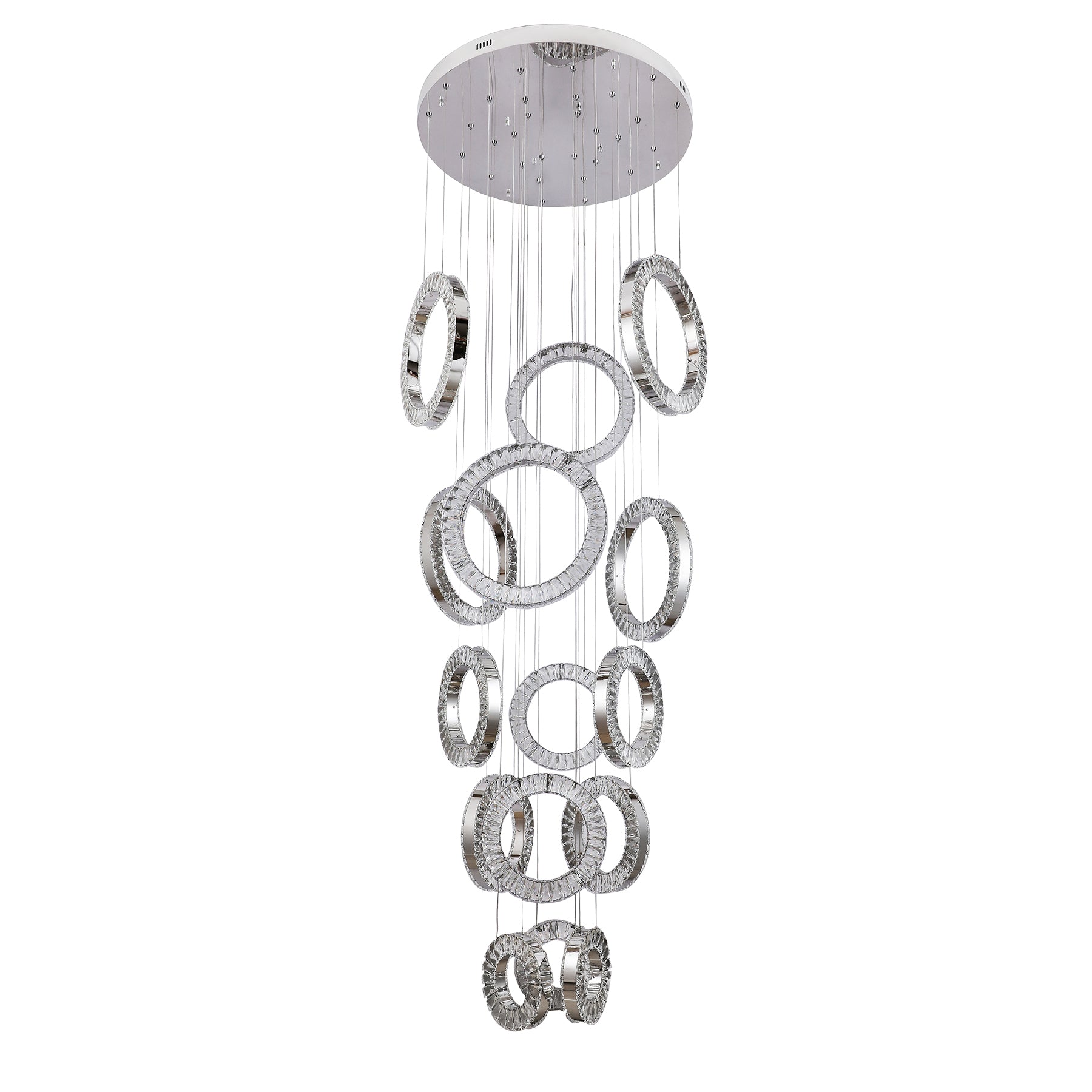 Ronda 15 Ring Cluster Chrome and Crystal Tri-Colour Remote Controlled Chandelier