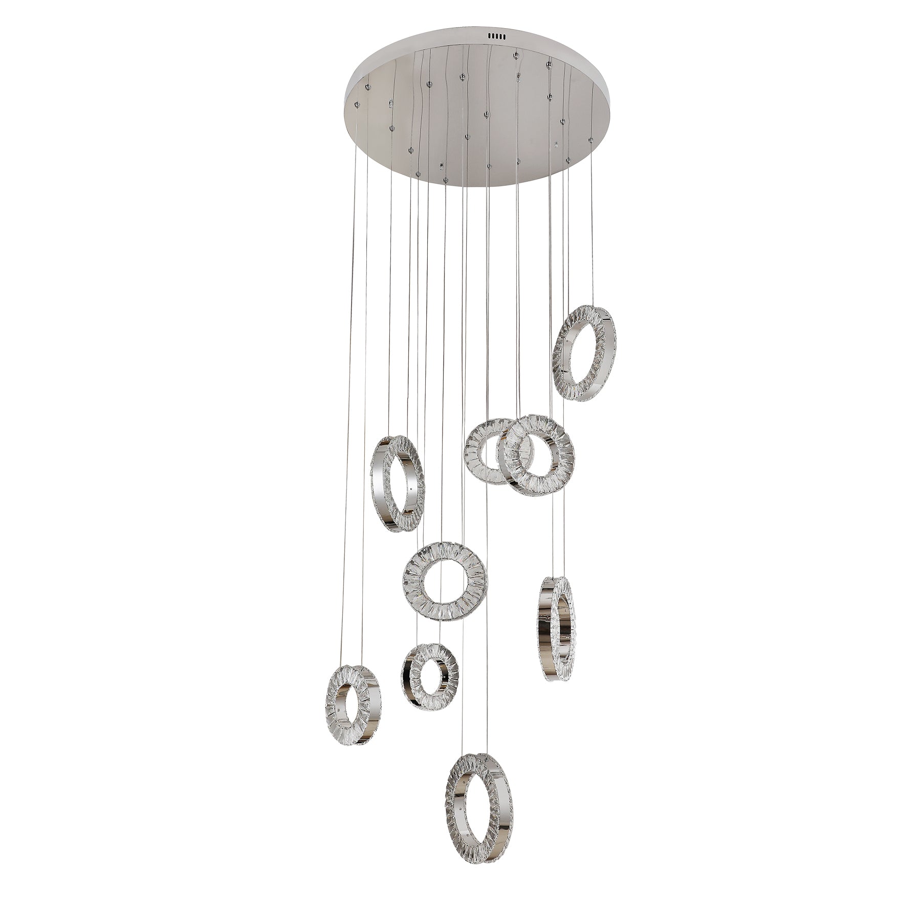 Ronda 9 Ring Cluster Chrome and Crystal Tri-Colour Remote Controlled Chandelier