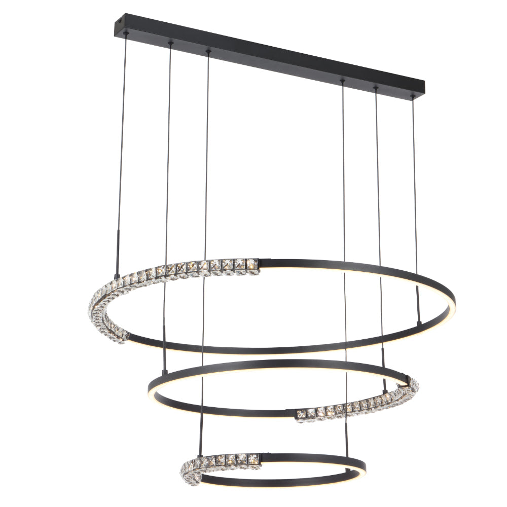 Brera 3 Tier Black with Crystal Modern Tri-Colour Pendant