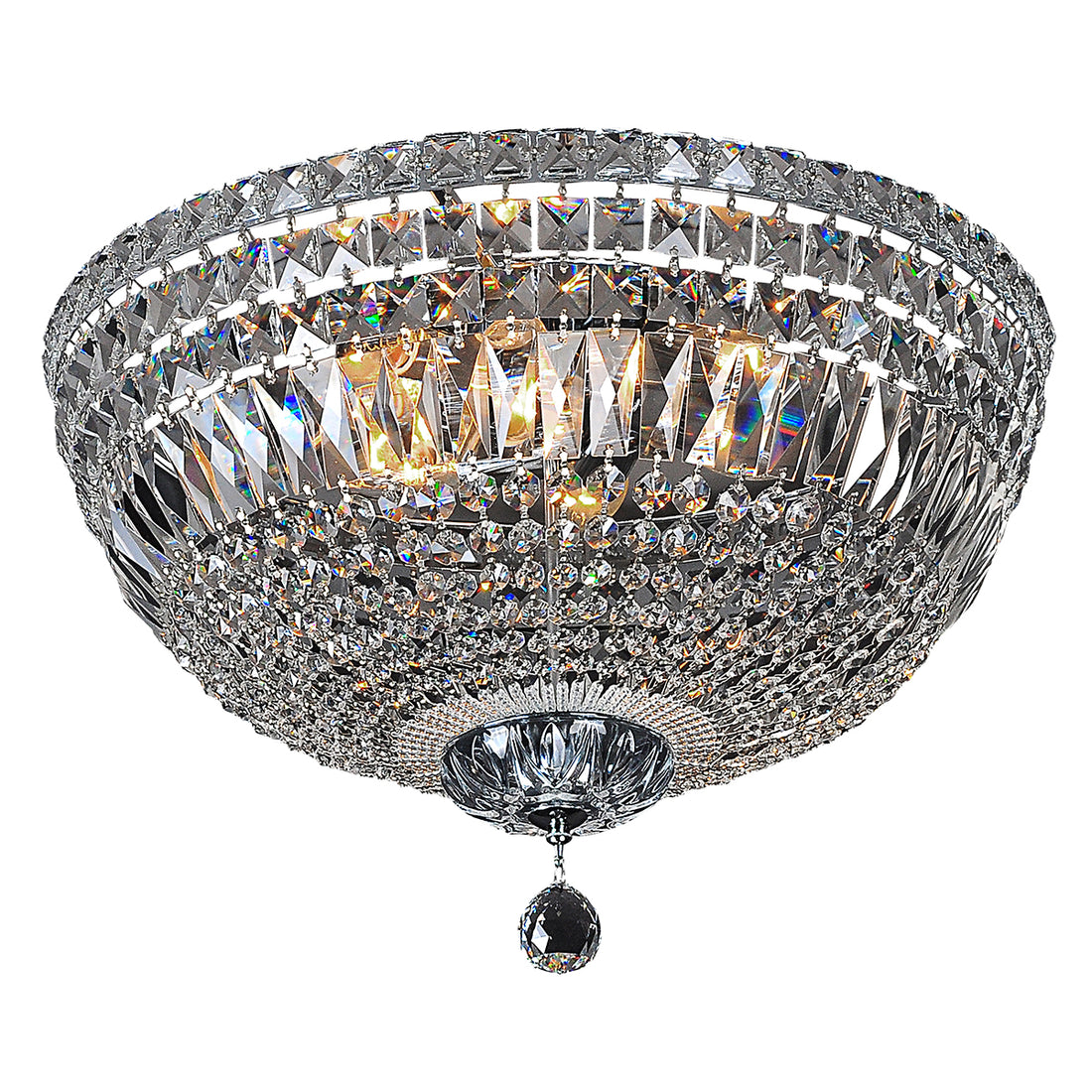 Classique 5 Light Crystal and Chrome Close to Ceiling Chandelier