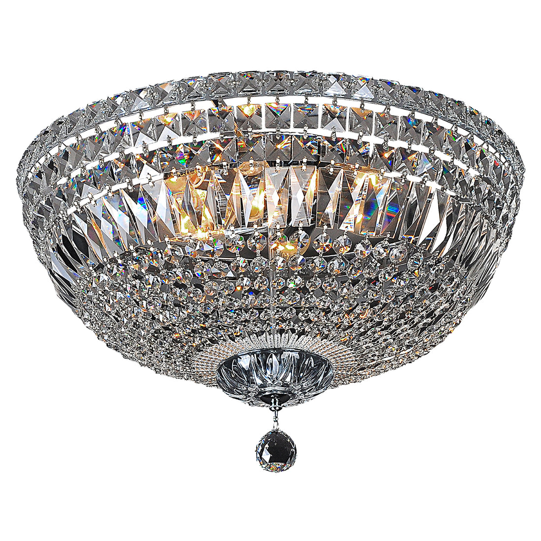 Classique 6 Light Crystal and Chrome Close to Ceiling Chandelier