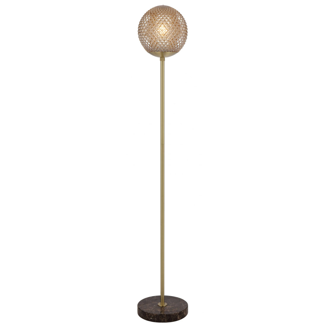 Elwick Brown Marble and Antique Brass with Amber Modern Floor Lamp