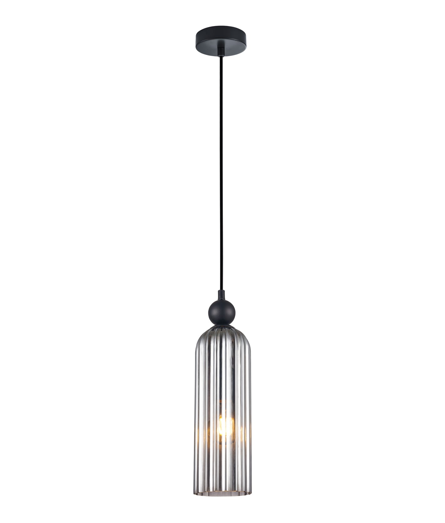 Flauta Black and Ribbed Smoke Glass Retro Pendant