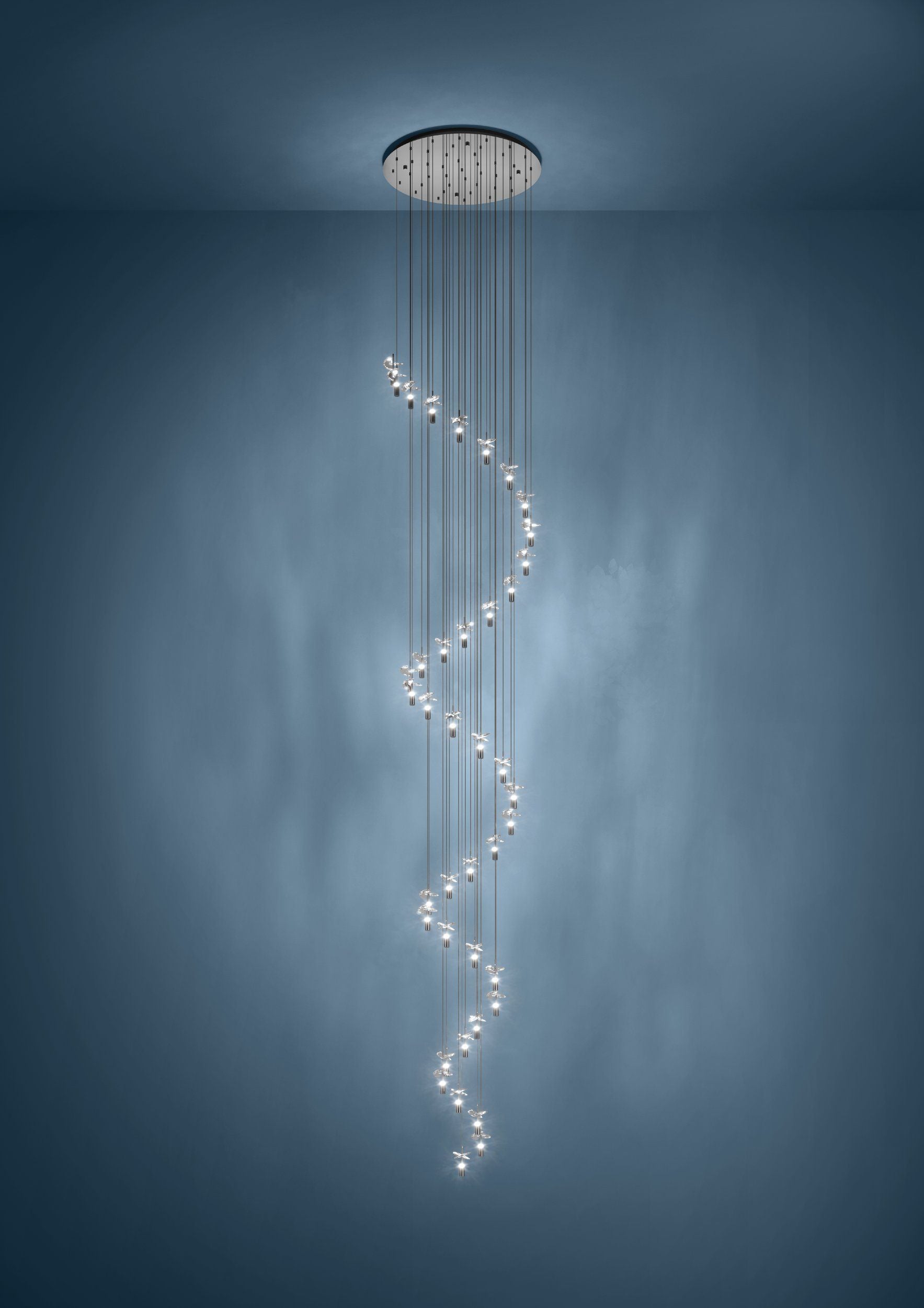 Comareira Nickel-Nero and Crystal 40-Light LED Tri-Colour Contemporary Chandelier