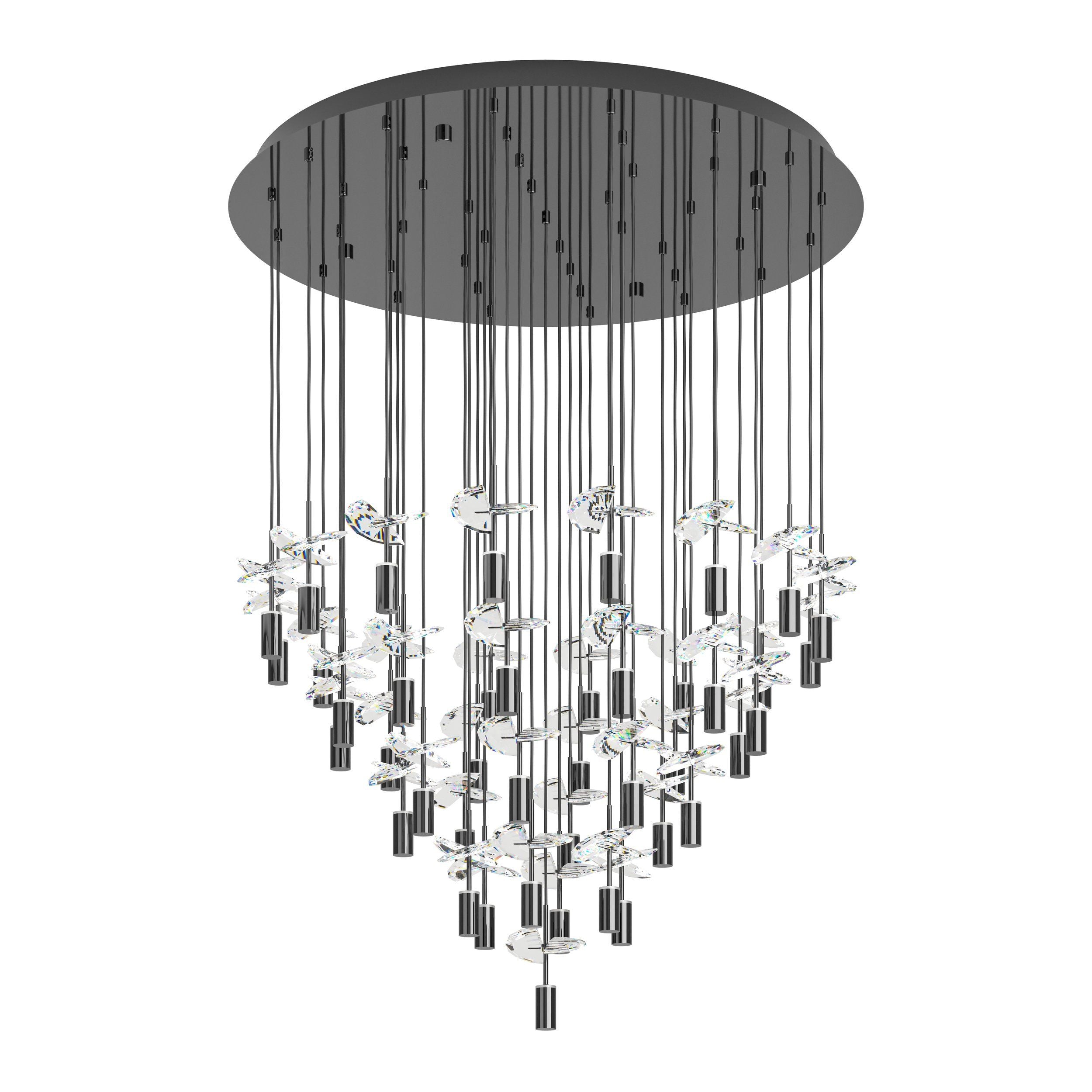 Comareira Nickel-Nero and Crystal 43-Light LED Tri-Colour Contemporary Chandelier