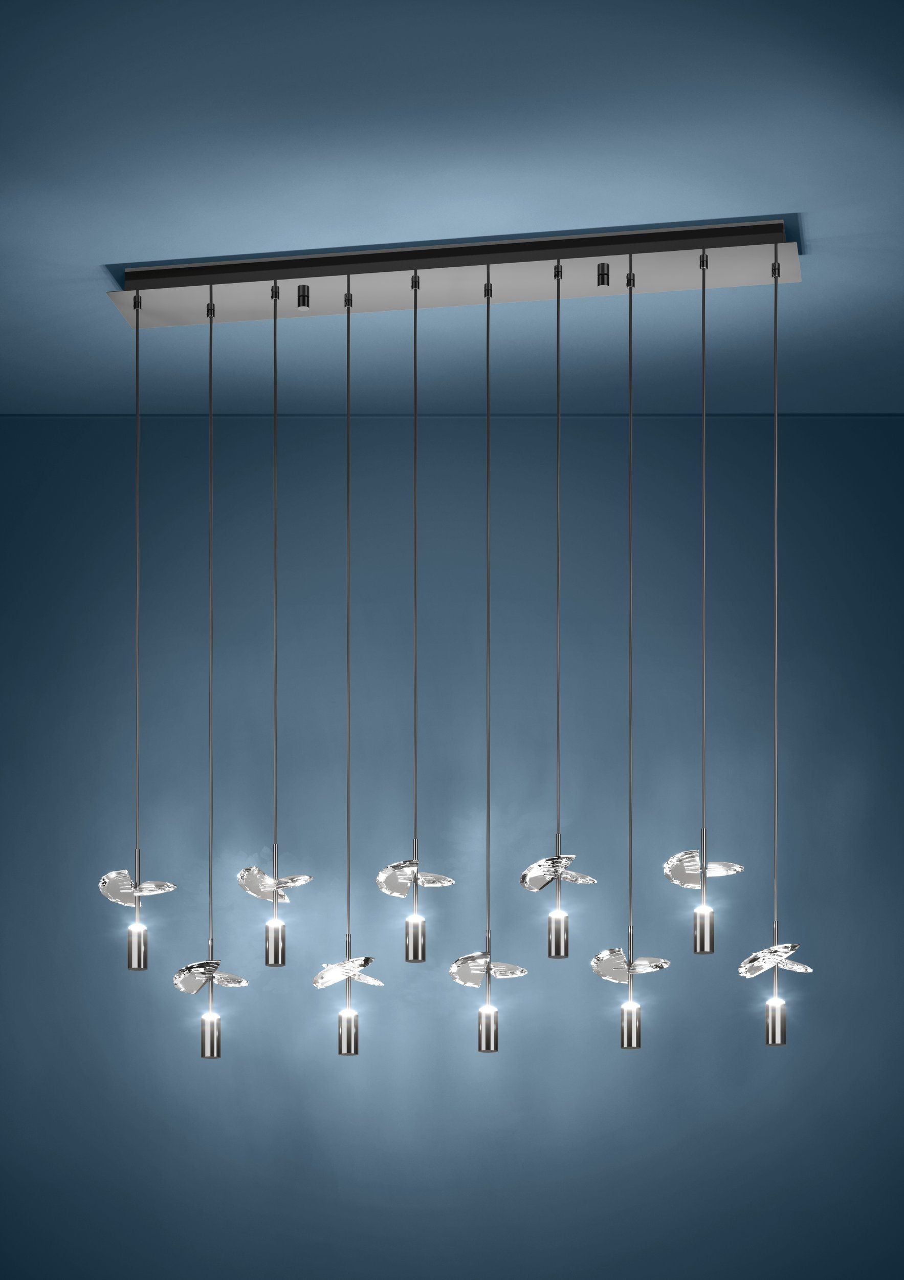 Comareira Nickel-Nero and Crystal 10-Light Bar LED Tri-Colour Contemporary Chandelier