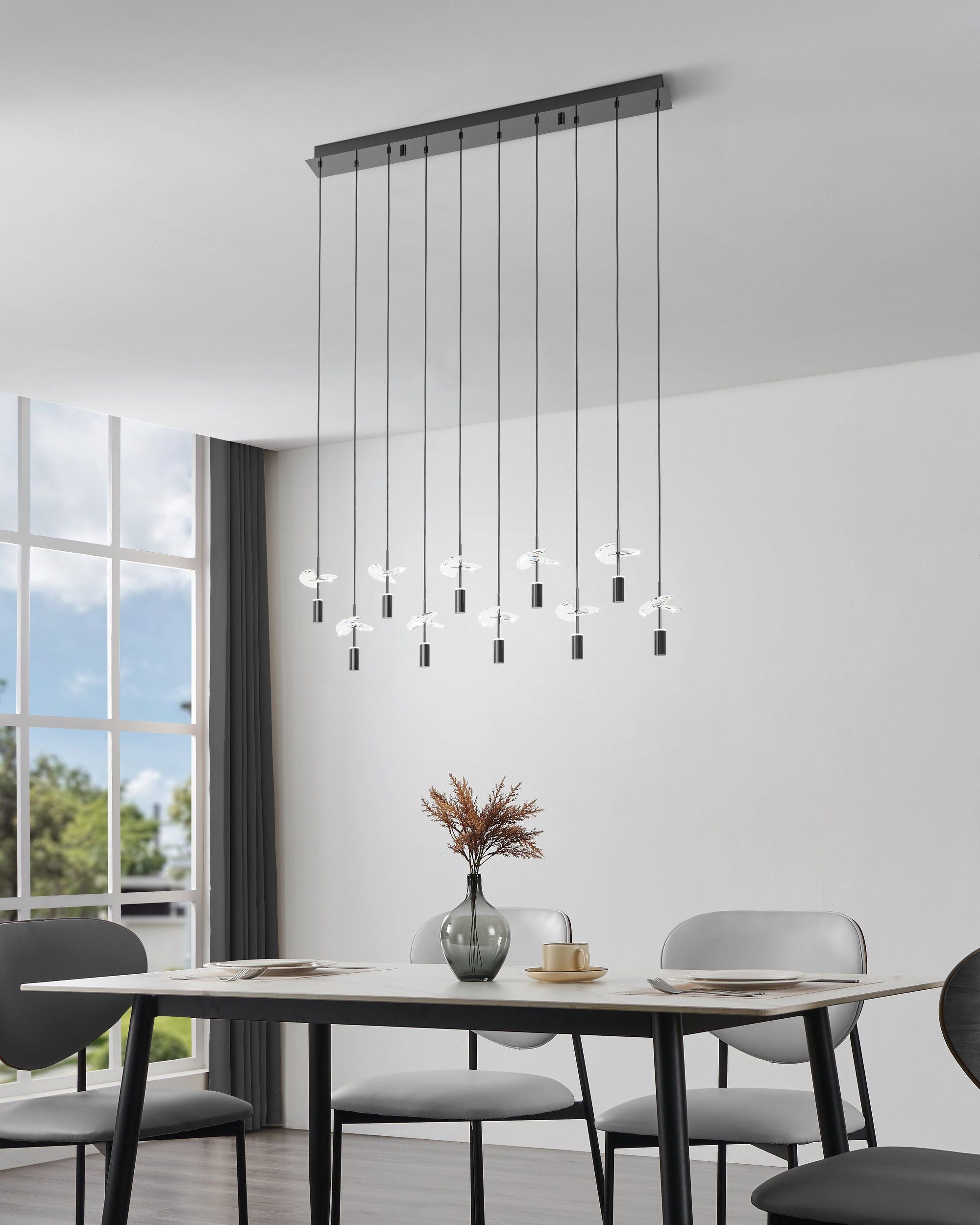 Comareira Nickel-Nero and Crystal 10-Light Bar LED Tri-Colour Contemporary Chandelier