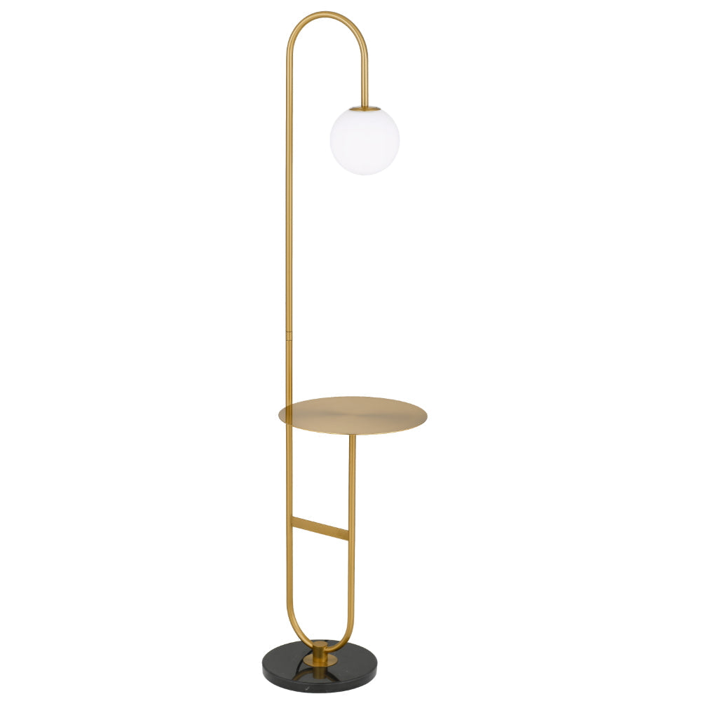 Inez Black and Antique Gold with Opal Glass Floor Lamp with Table
