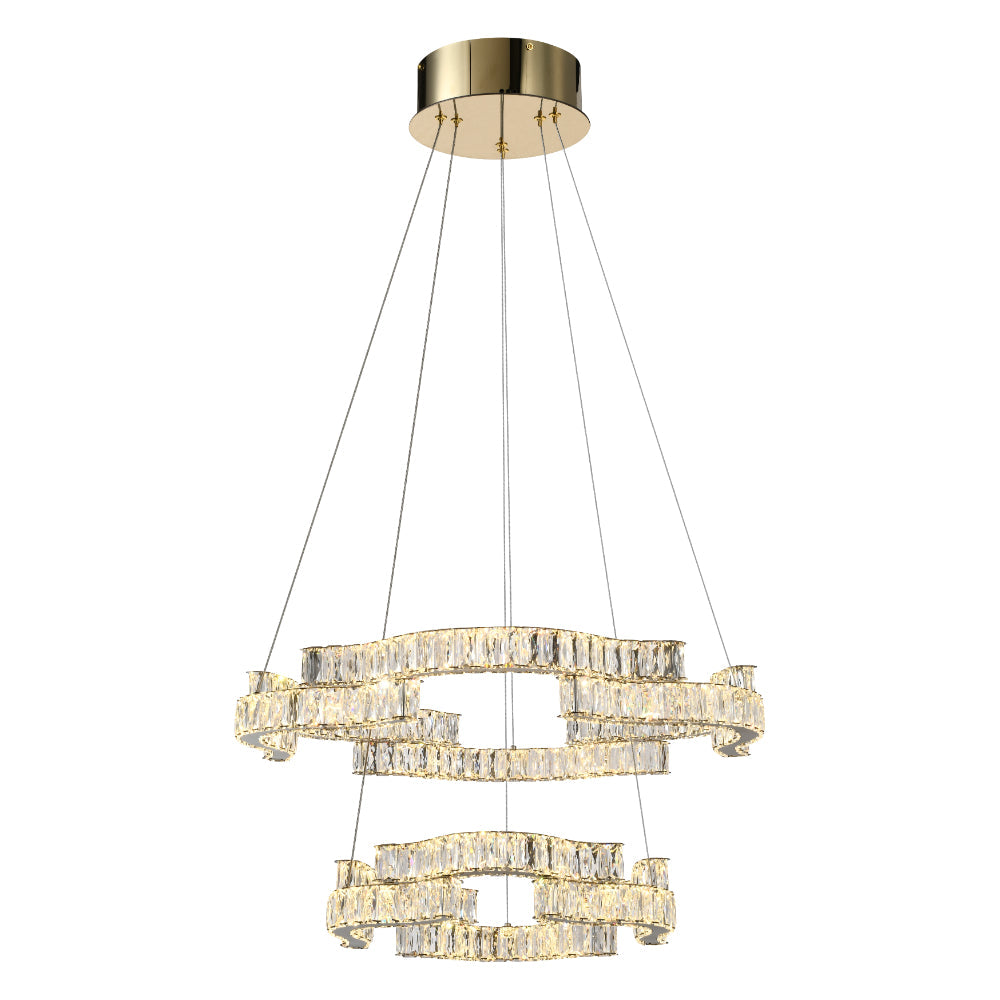 Jura 2 Tier Gold Tri-Colour with Remote Crystal Modern Pendant