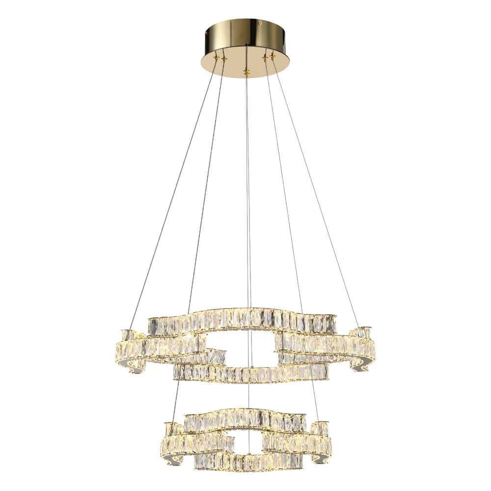 Jura 2 Tier Gold Tri-Colour with Remote Crystal Modern Pendant
