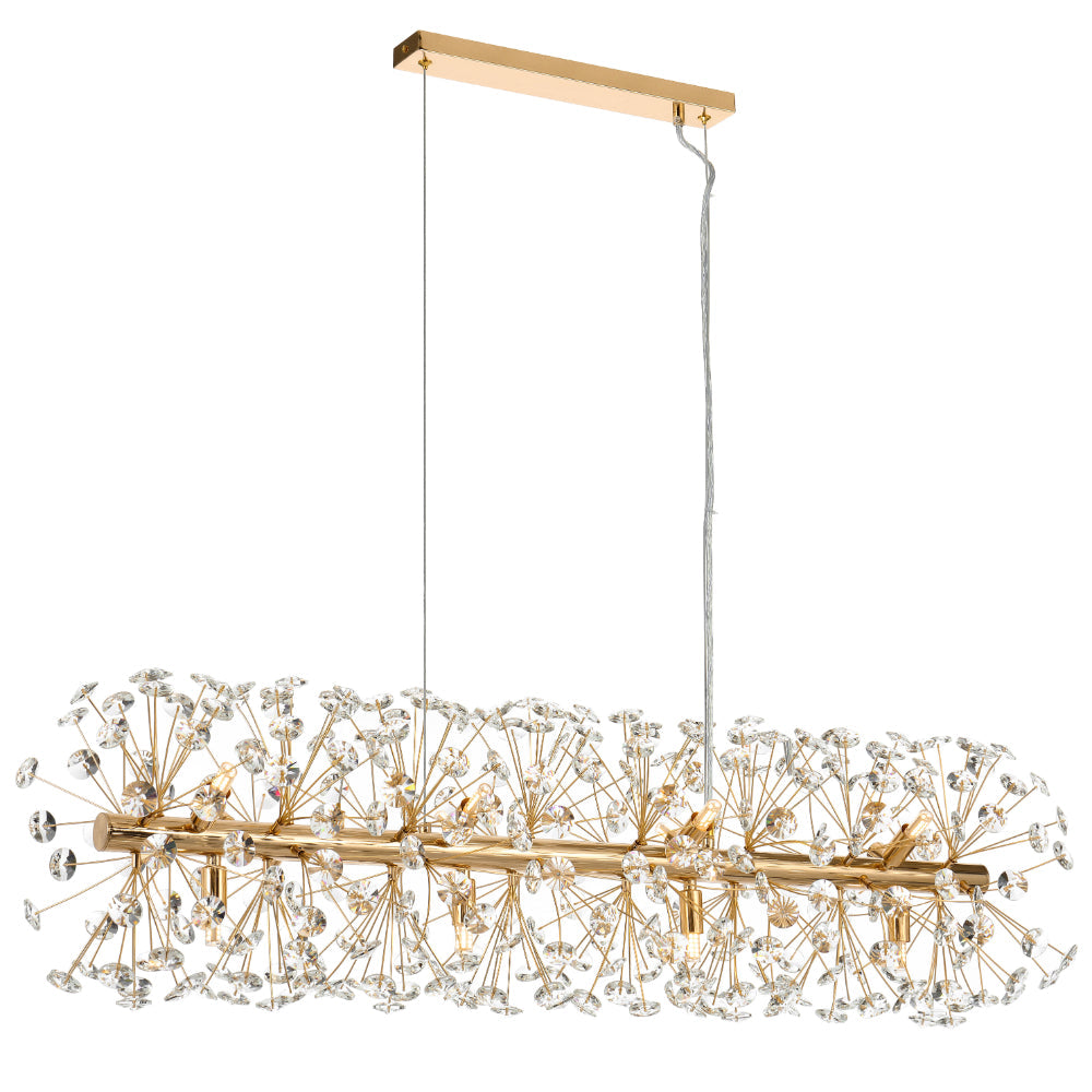Lerida 12 Light Linear Gold with Crystal Pendant