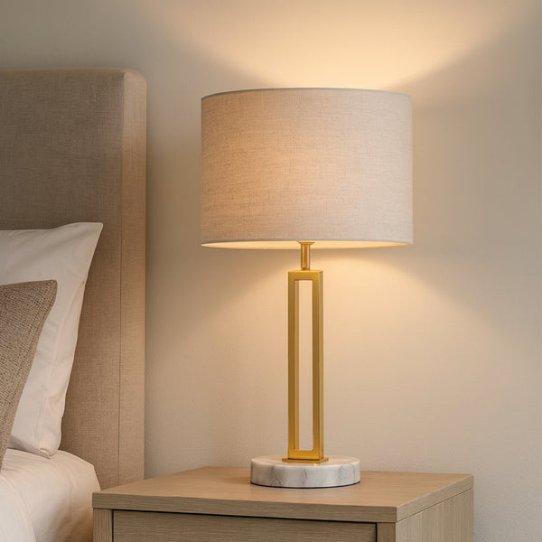 Margleus Grey with Gold and Marble-Look Base Modern Table Lamp