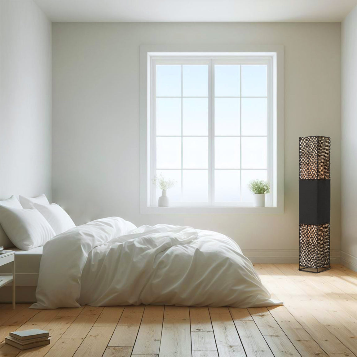 Heliolux Black Paper Rope and Linen Modern Costal Floor Lamp
