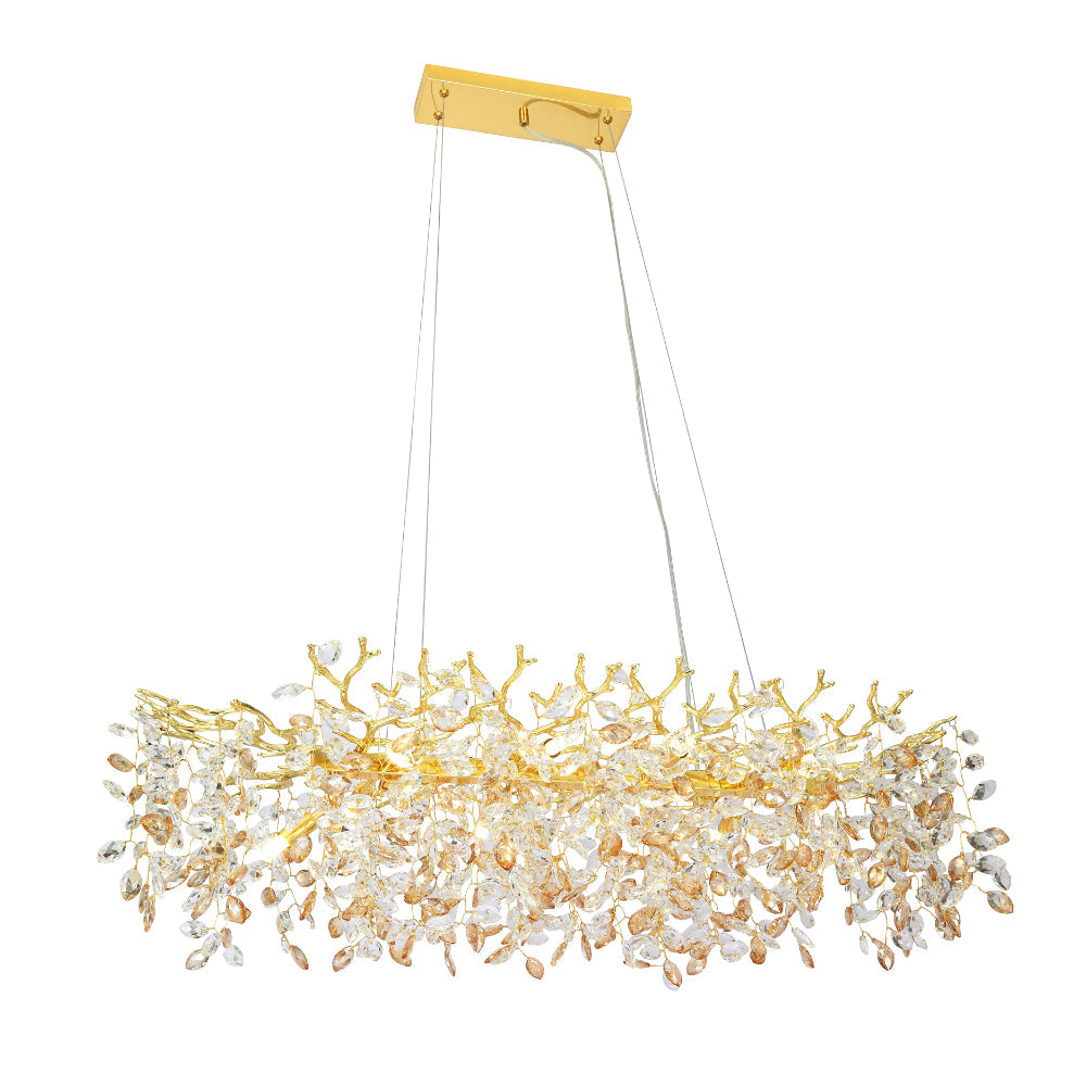 Molena 10 Light Linear Gold with Clear and Amber Crystal Pendant