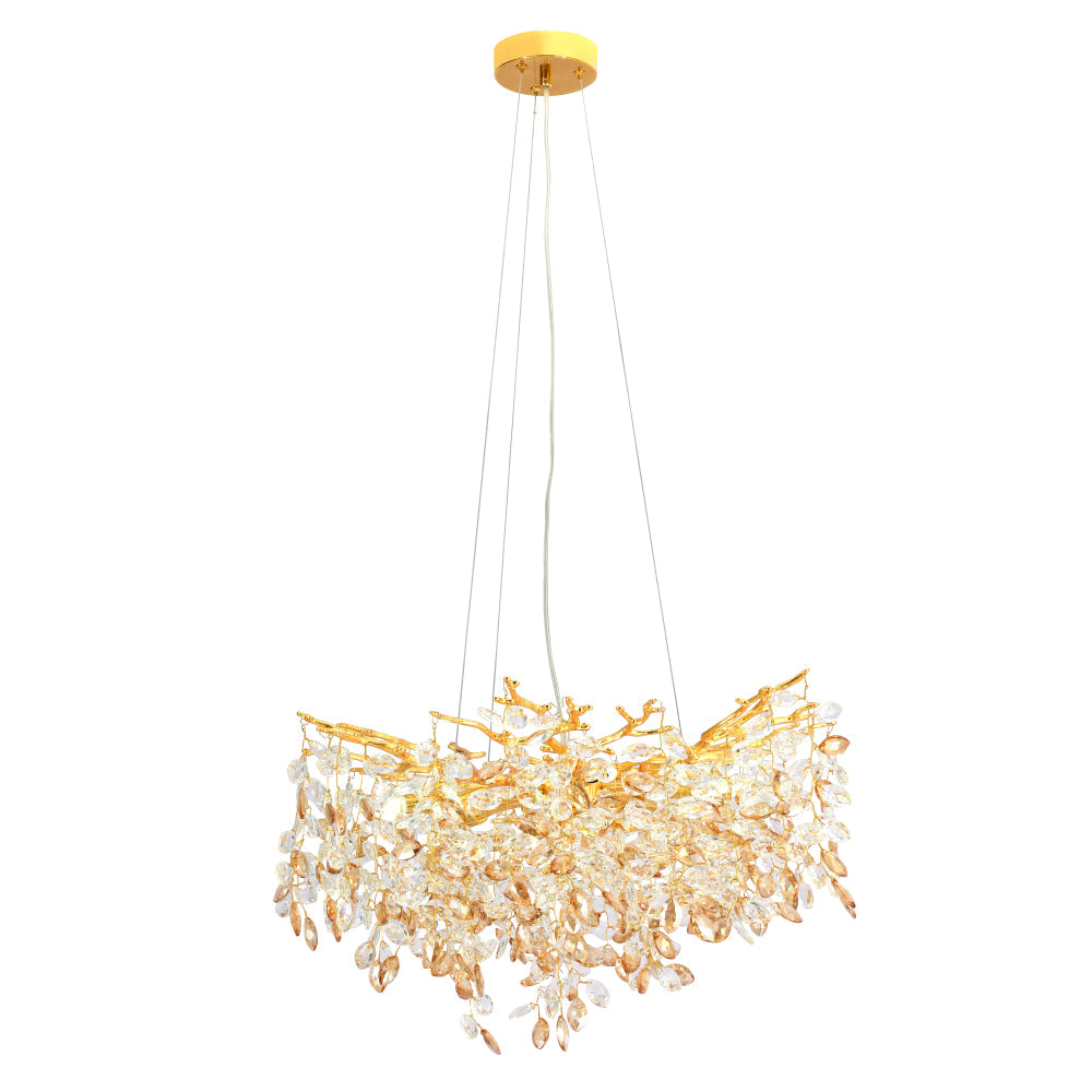 Molena 6 Light Round Gold with Clear and Amber Crystal Pendant