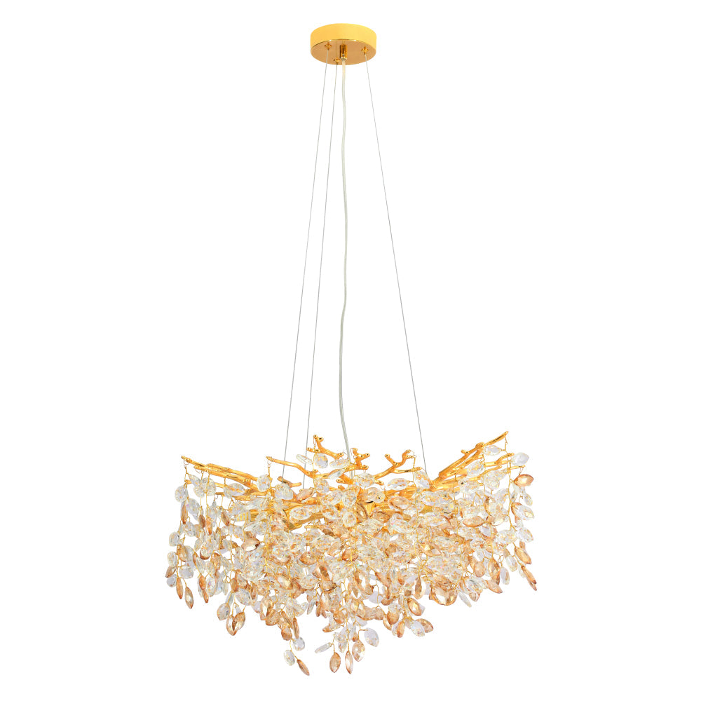 Molena 8 Light Round Gold with Clear and Amber Crystal Pendant