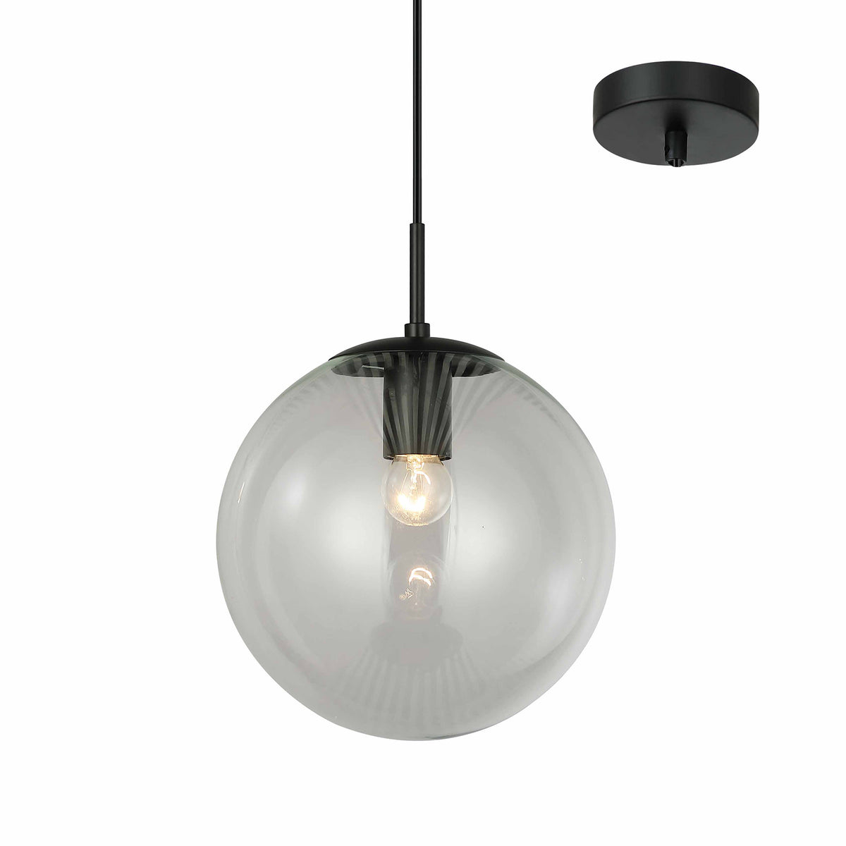 Orio 250mm Black and Clear Modern Spherical Pendant