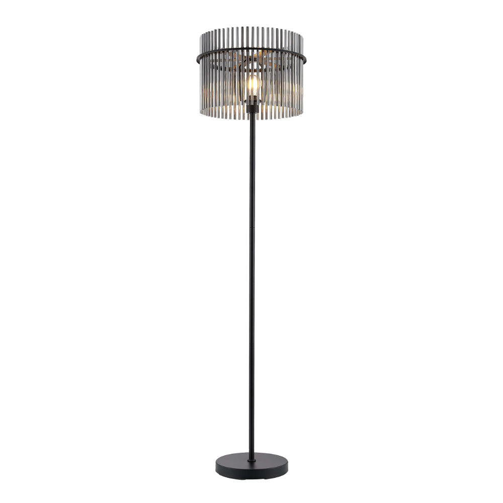 Quilo 1 Light Black with Smoke Fluted Glass Modern Floor Lamp