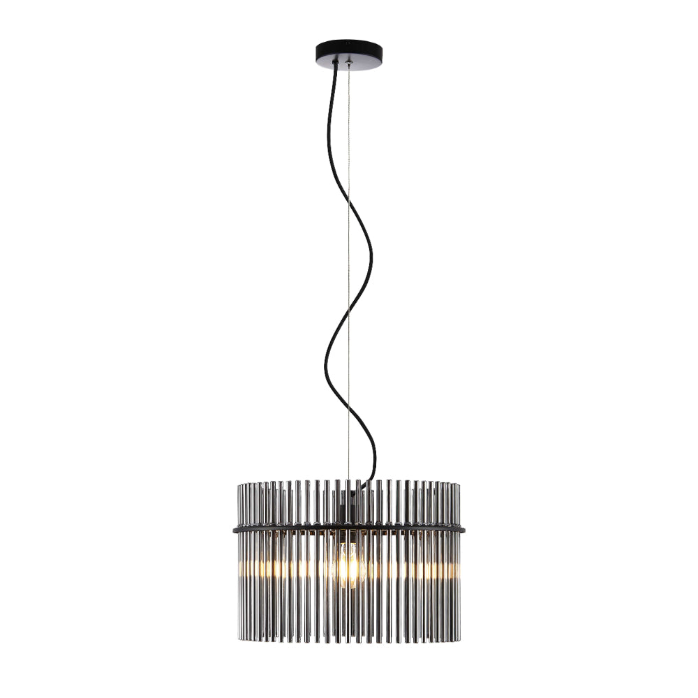 Quilo 40cm Black with Smoke Fluted Glass Modern Pendant